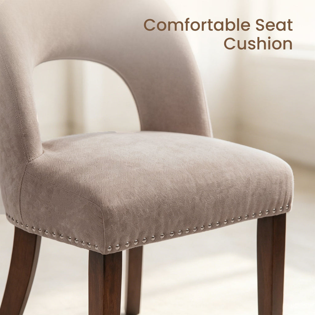 Firmoz Farmhouse Hollow Back Dining Chairs with Nailhead Trim & Rubberwood Legs