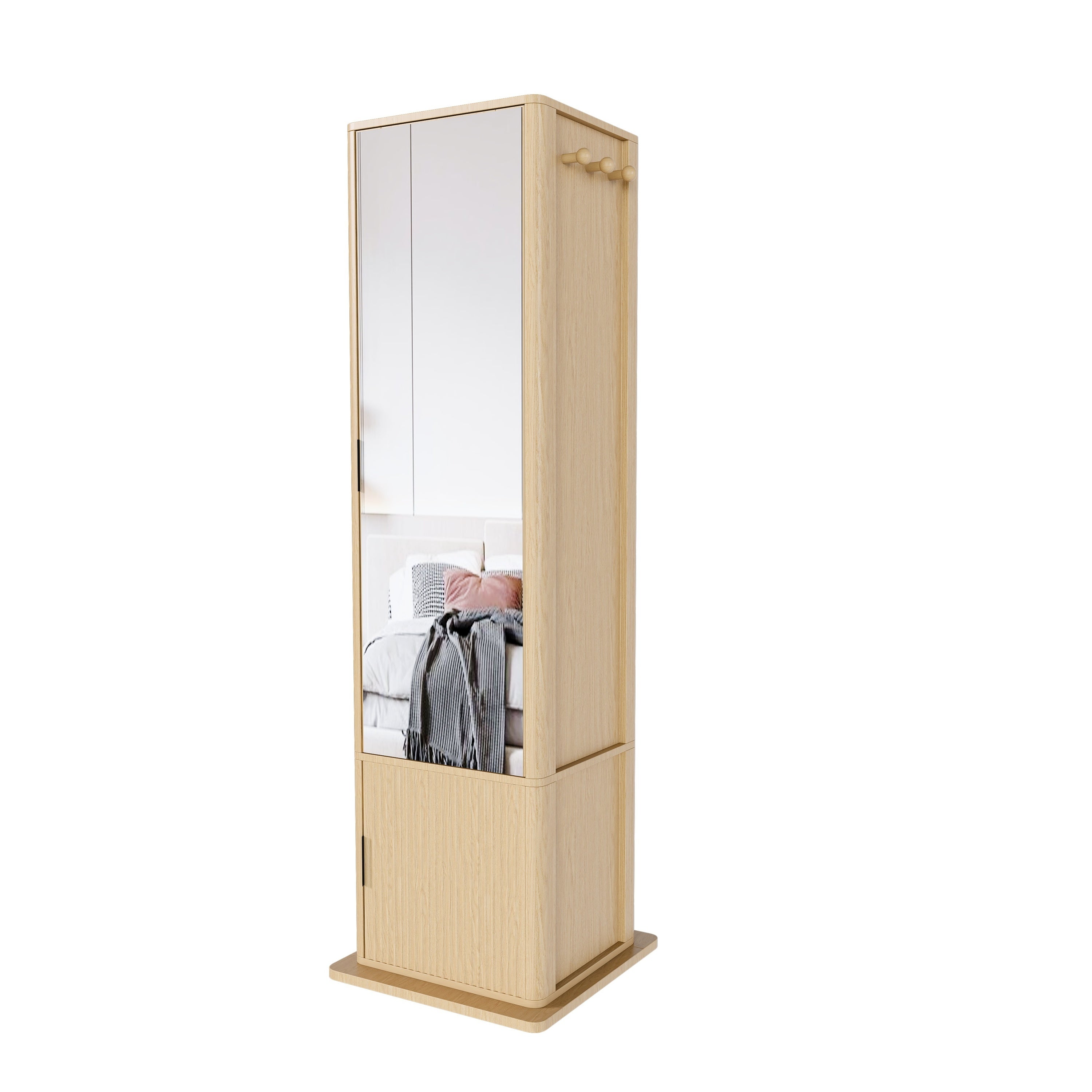 360° Rotating Makeup Cabinet with Full-Length Mirror and Jewelry Storage