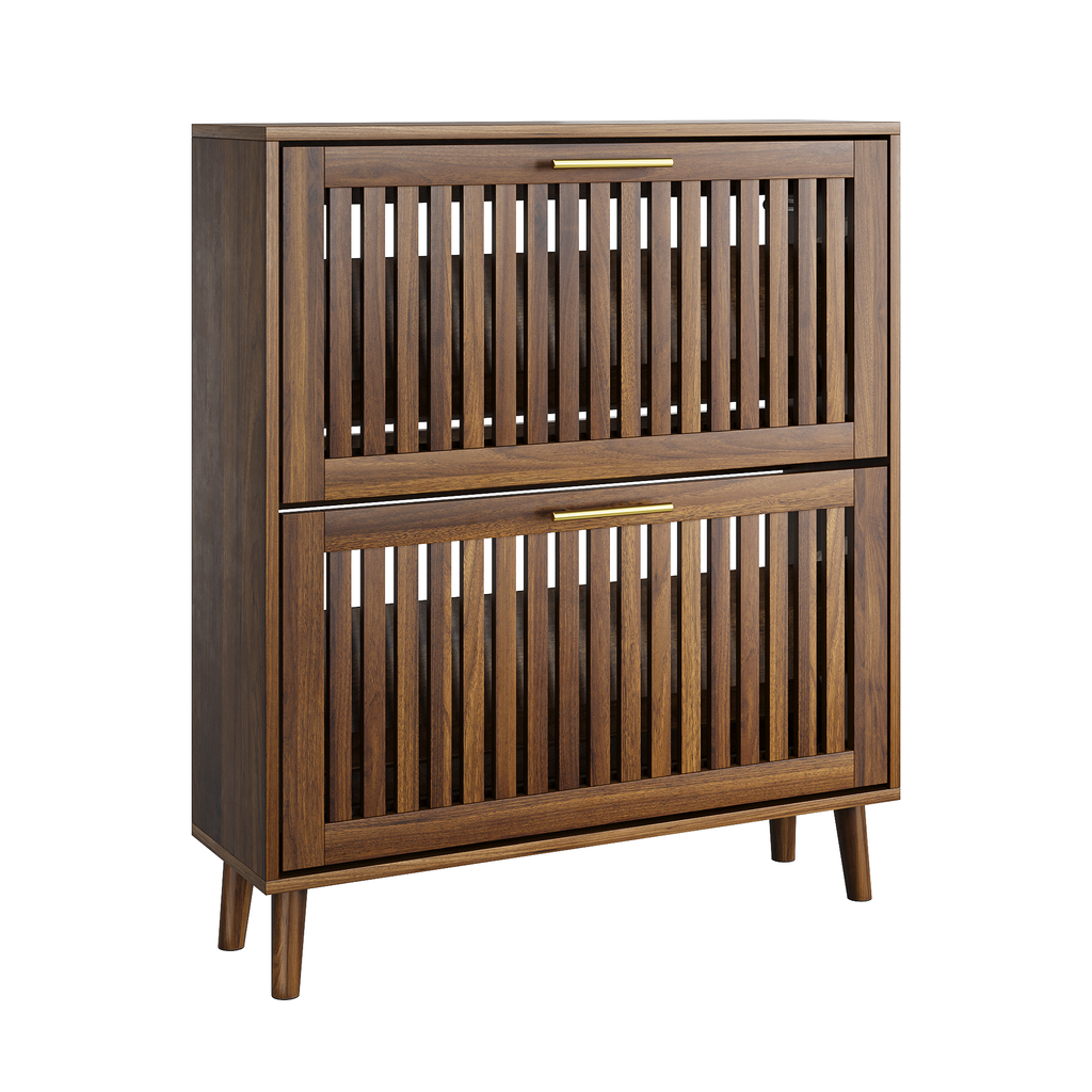 Medieval Modern Walnut Shoe Storage Cabinet
