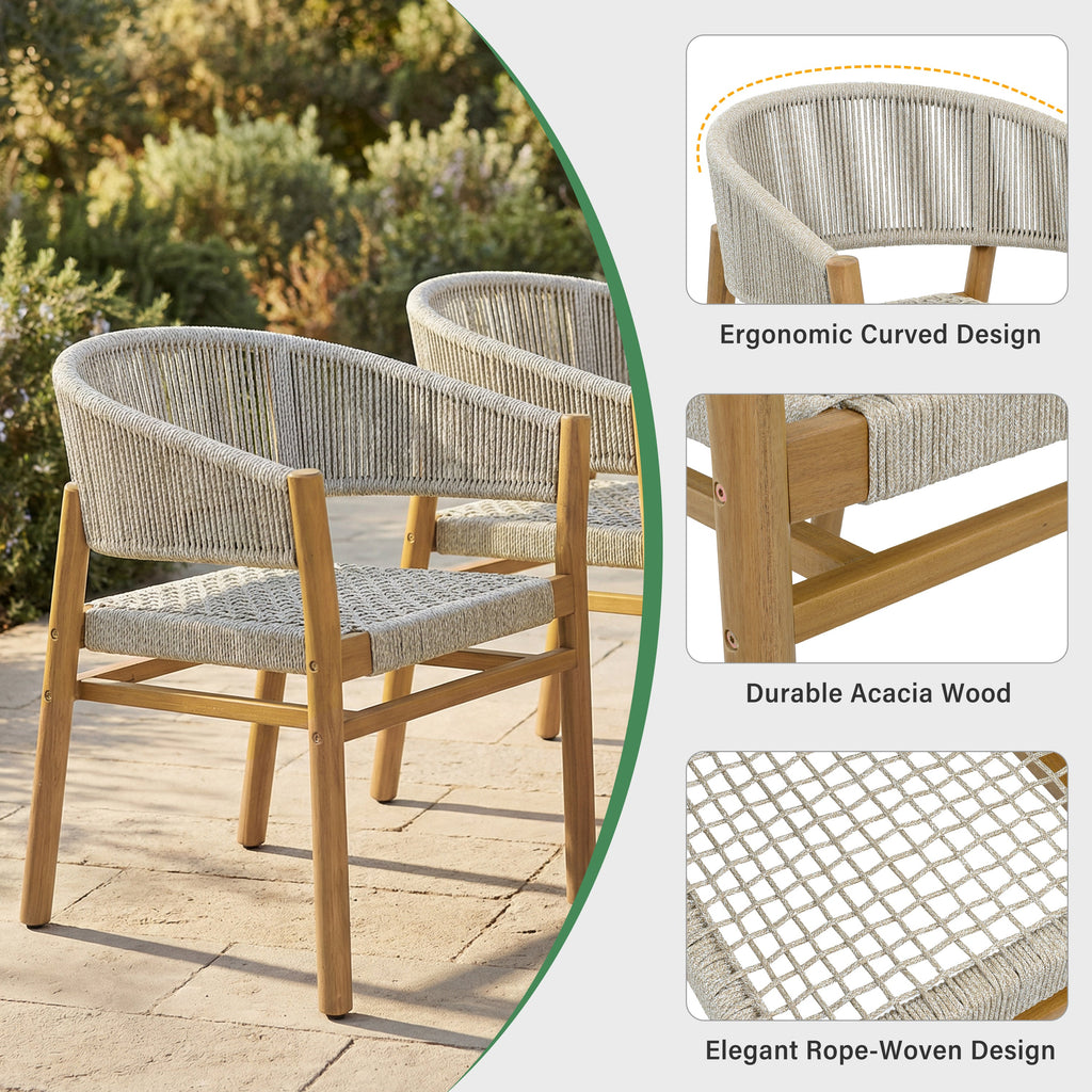 2-seat Woven Outdoor Chairs, Comfy Patio Seating with Elegant Teak Finish