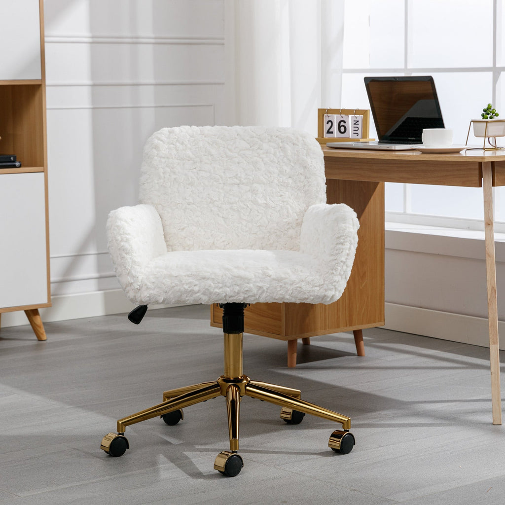 Artificial Rabbit Hair Home Office Chair with Golden Metal Base