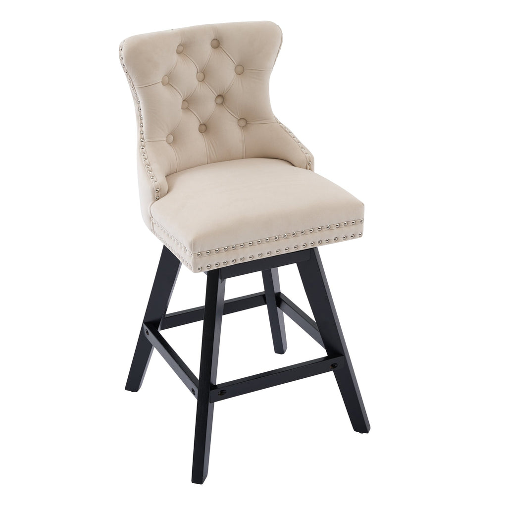 Swivel Velvet Barstools with Button Tufted Decoration (Set of 2)