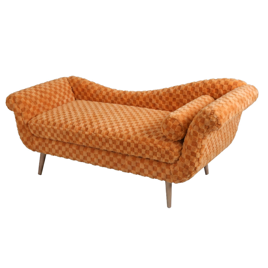 Classic Diamond Pattern Fabric Paired with Elegant Scroll Arms