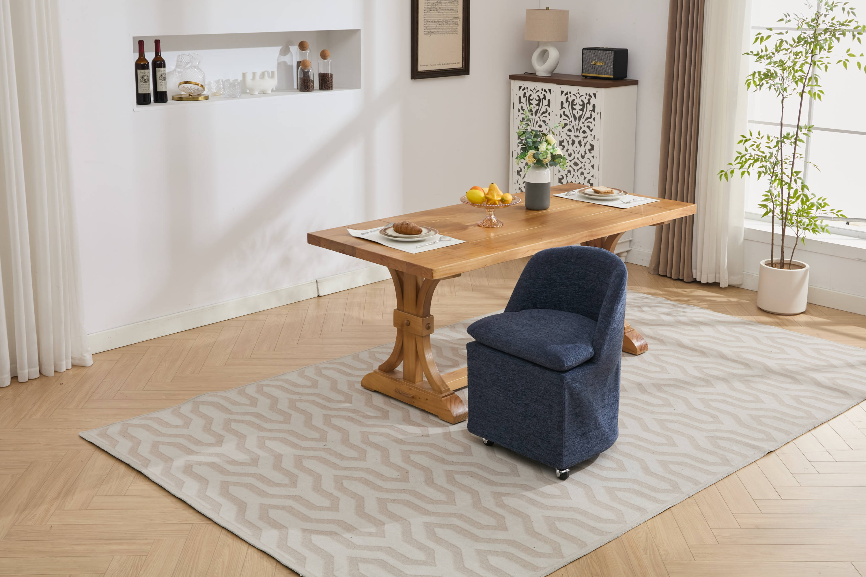 Chenille Fabric Dining Chairs with Universal Wheels