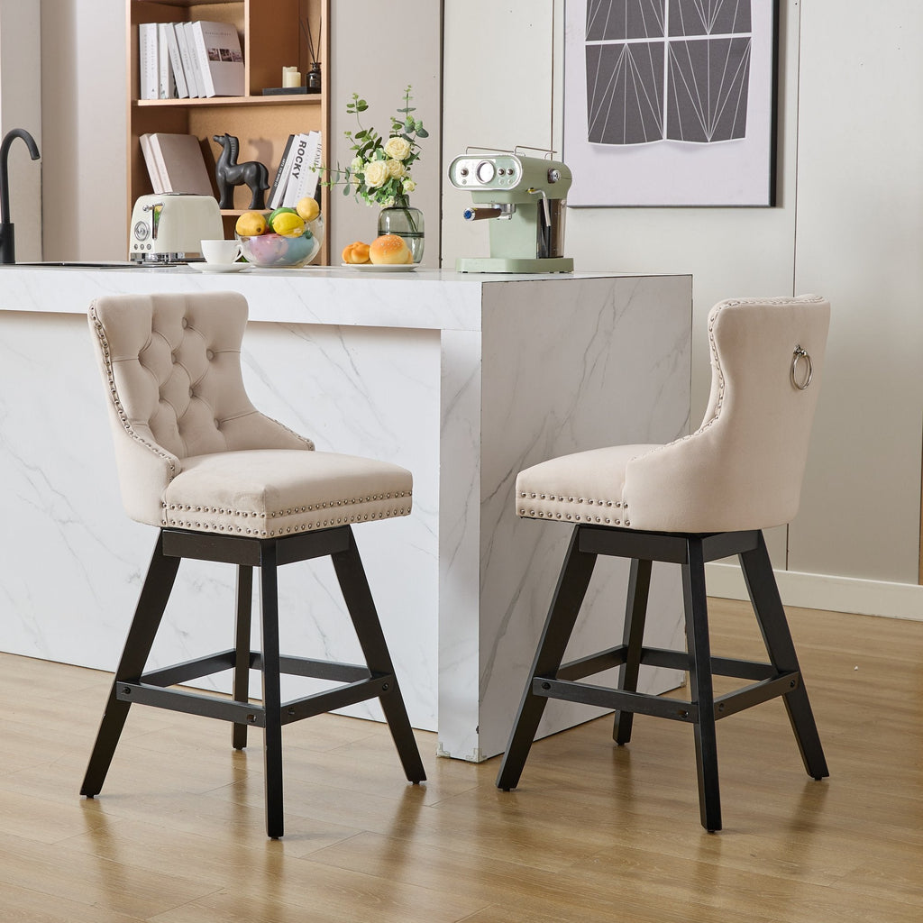 Swivel Velvet Barstools with Button Tufted Decoration (Set of 2)