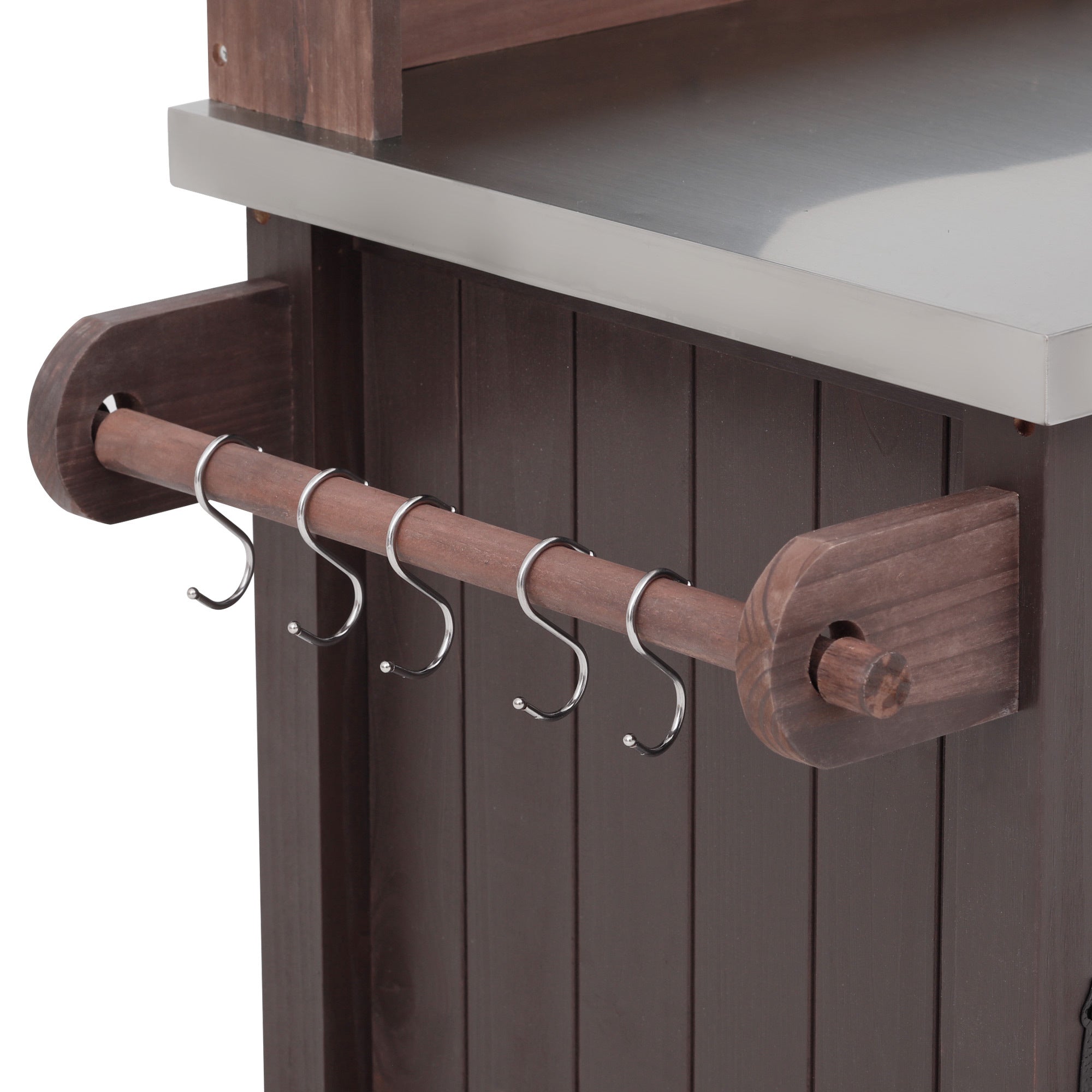 54.1" Outdoor Kitchen Island with High Shelf, Stainless Steel Top & Storage Cabinet
