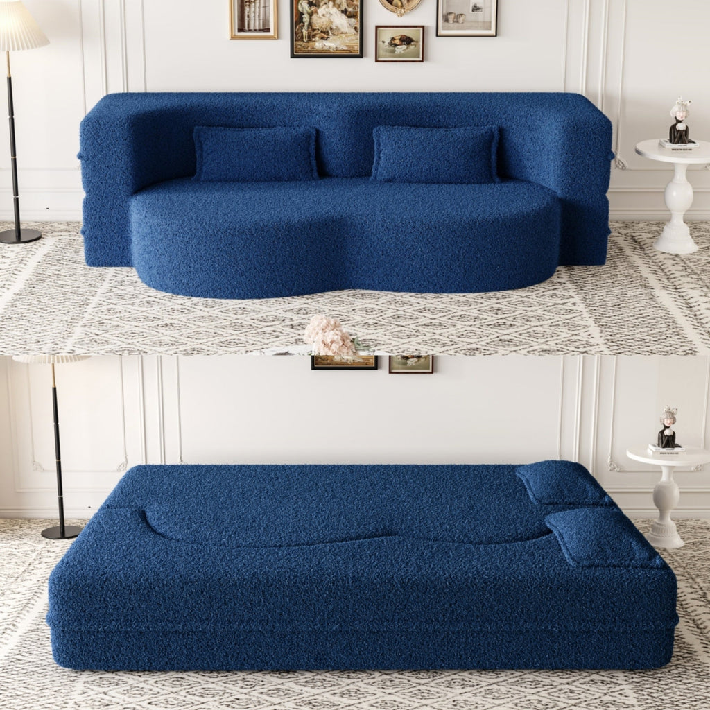Modern Convertible Teddy Fabric Sofa with 2 Pillows