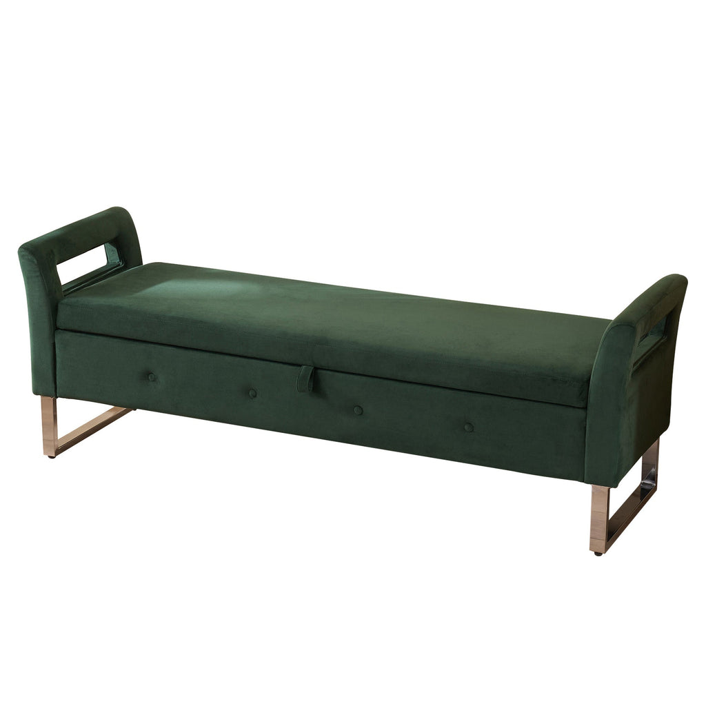 67.91' Wide Velvet Storage Soft Ottoman Bench with Armrests