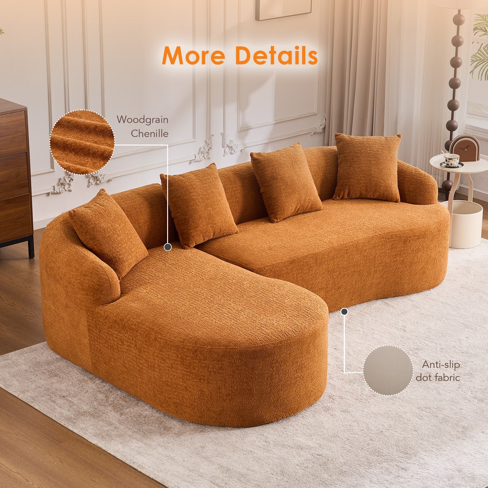 Boneless L-Shape Sectional Sofa with Curved Chaise