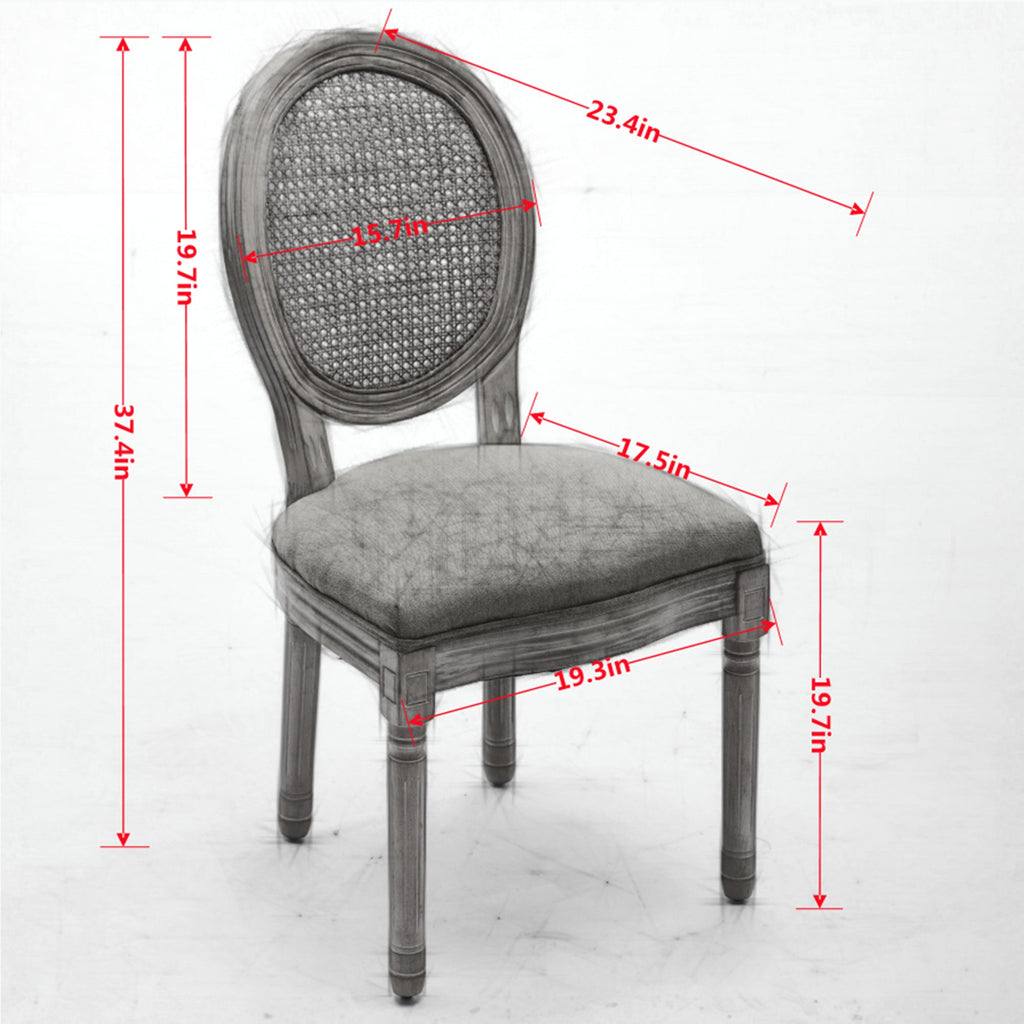French Style Linen Fabric Rattan Back Dining Chairs (Set of 2)