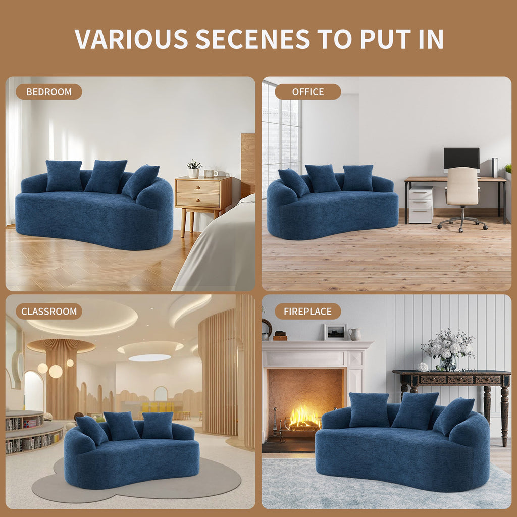 Loveseat Sofa with Wood Grain Chenille Fabric