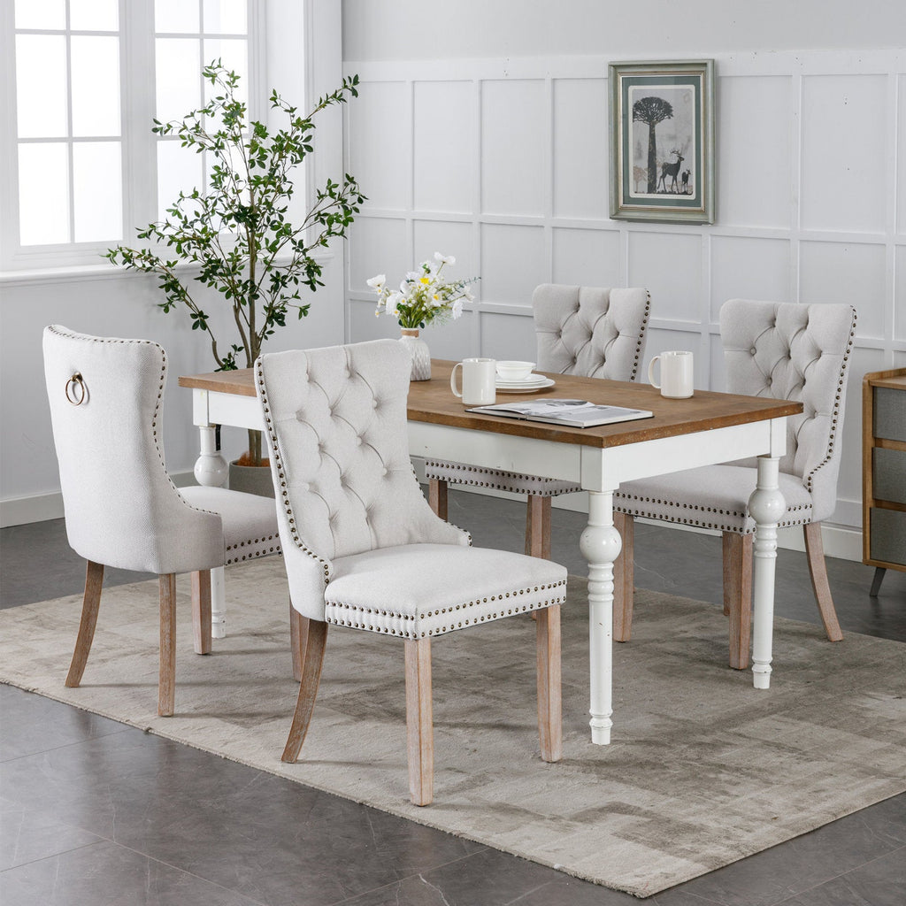 Linen Contemporary Tufted Flax Upholstered Dining Chairs (Set of 2)