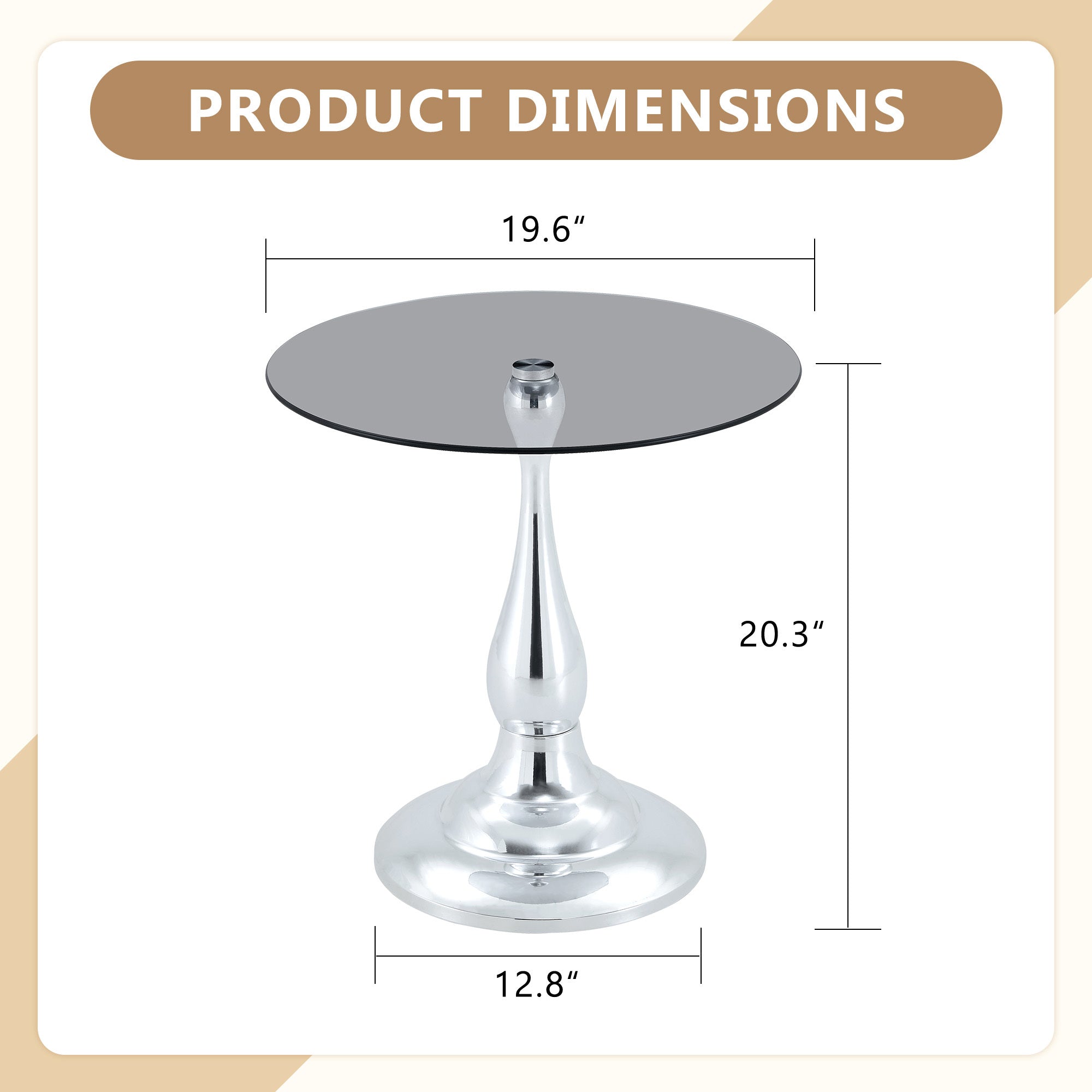 20" Small Luxury Metal Round Side Table with a Glass Top