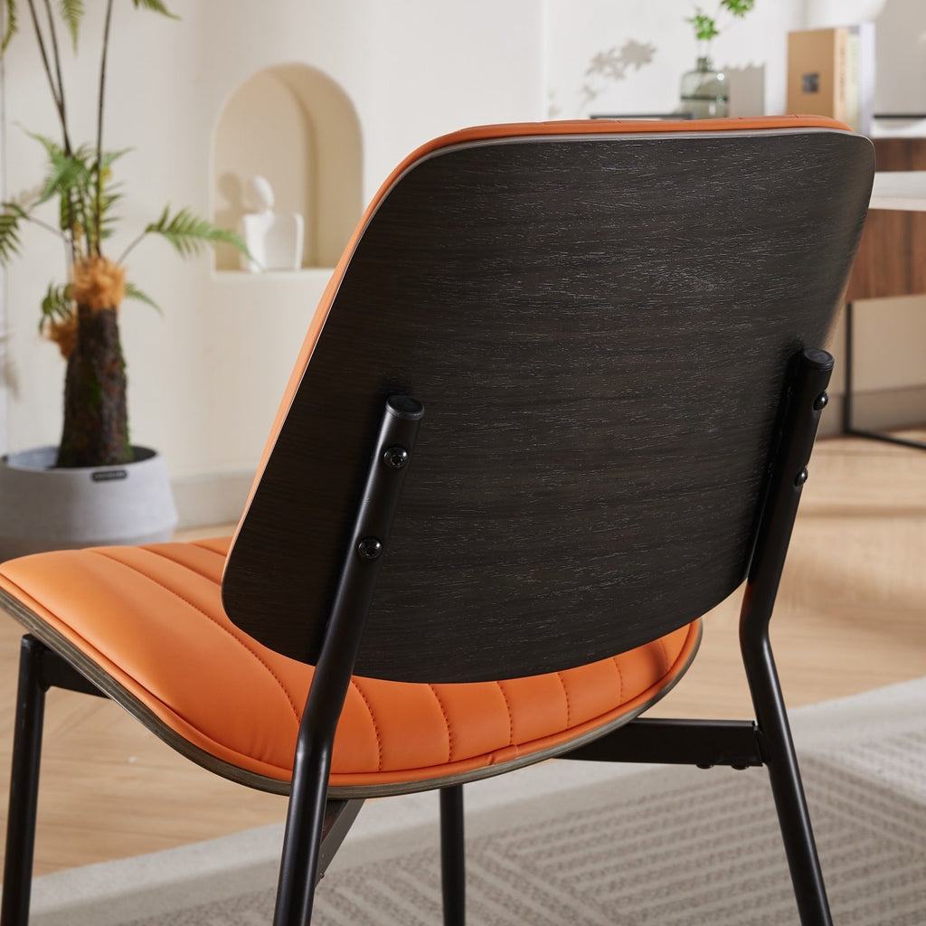 Mid Century Modern Retro Faux Leather Dining Chairs with Walnut Bentwood (Set of 2)