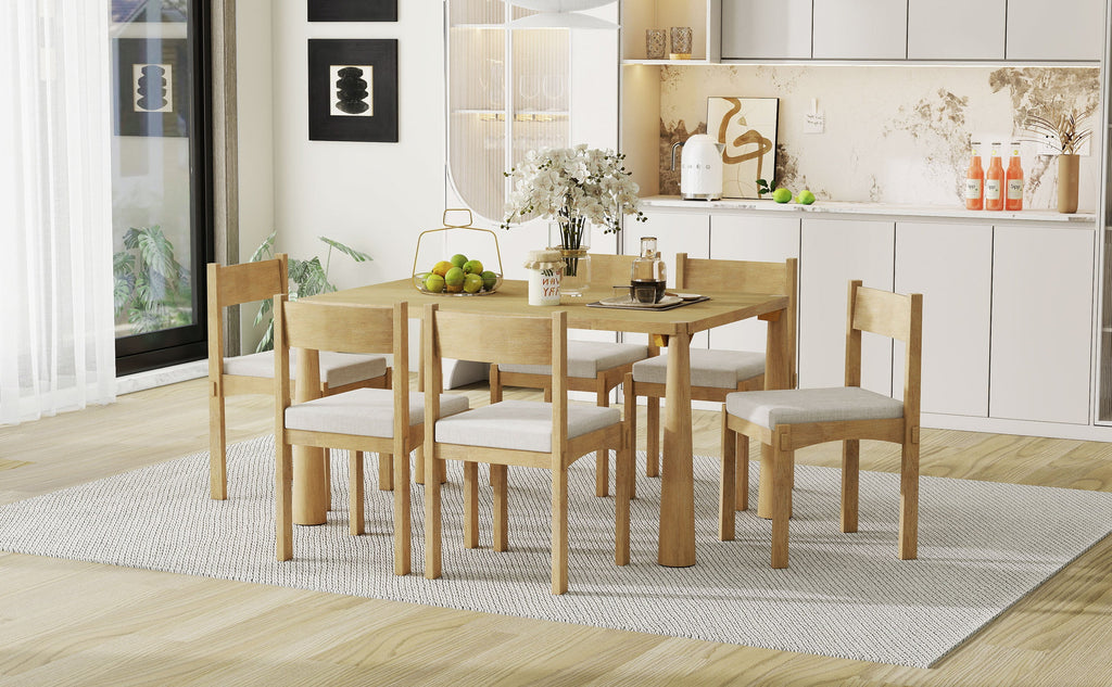 7-Piece Retro Wood Dining Table Set