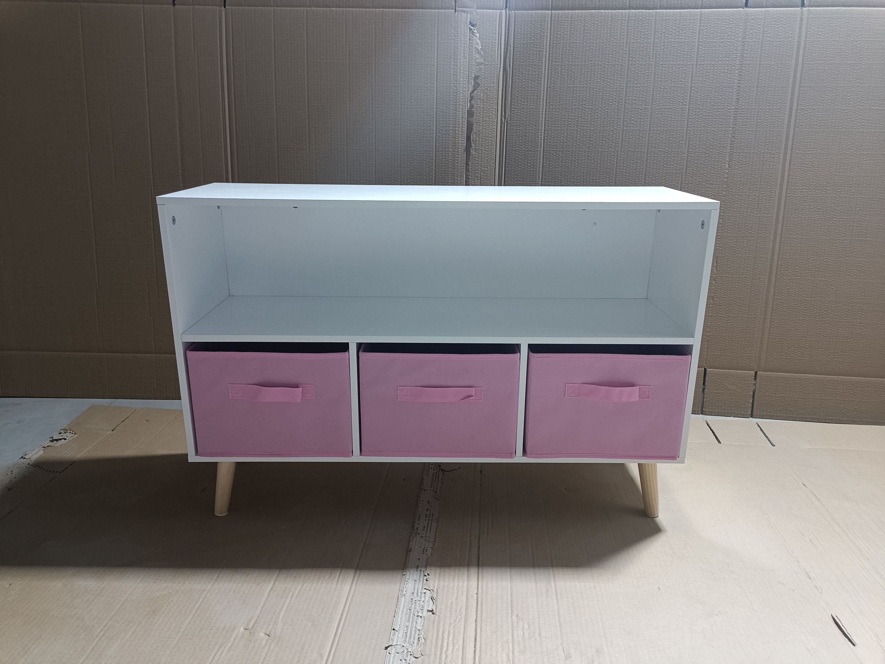 Children's Book Display Kids Bookcase with 3 Fabric Bins