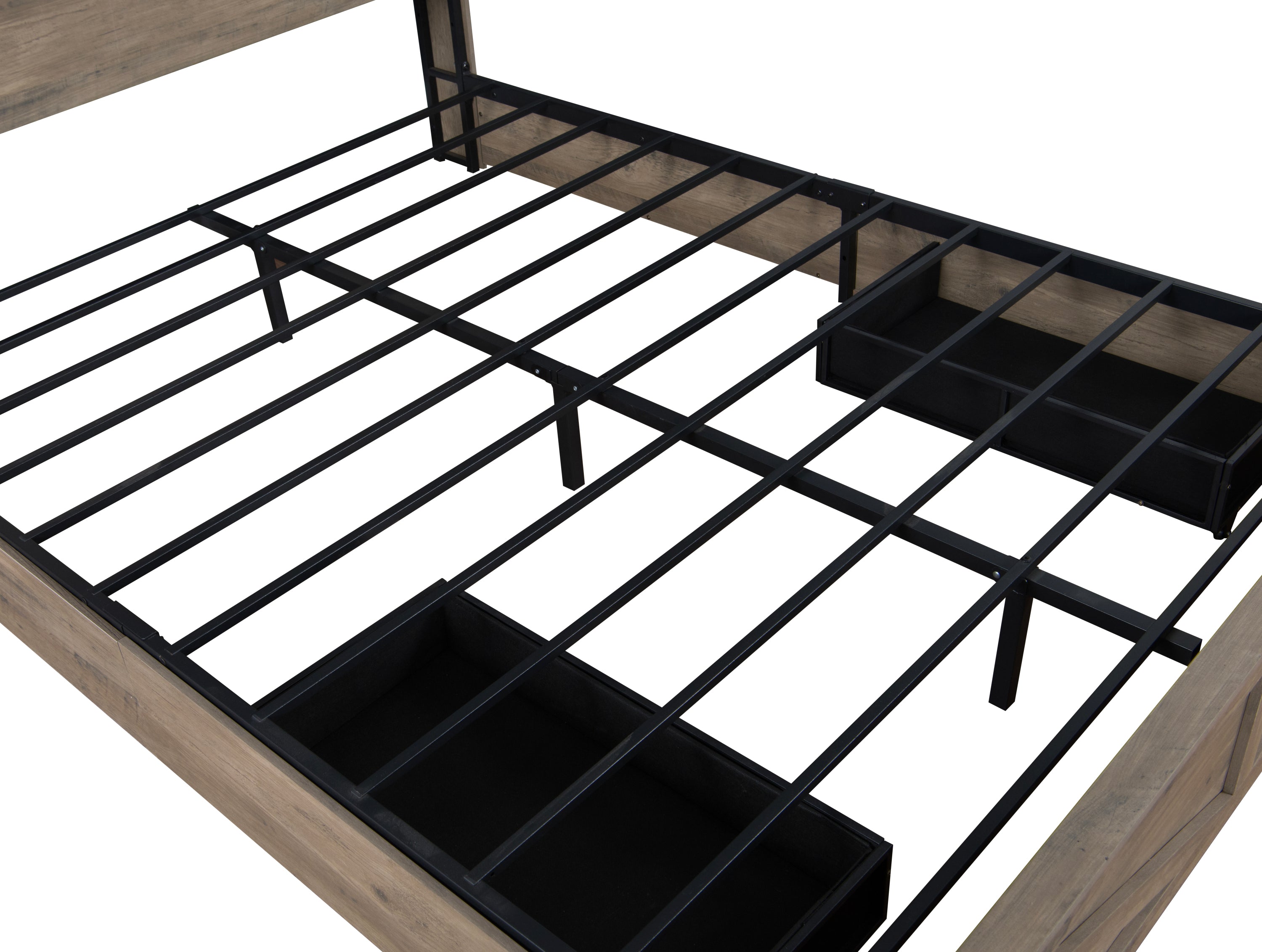 Farmhouse Bed Frame Queen Size with LED Lights and Charging Station