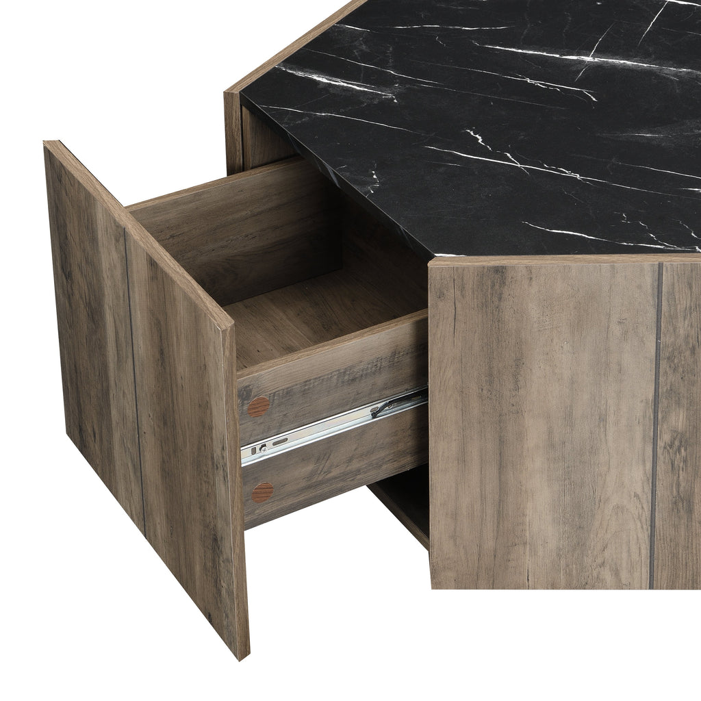 Hexagonal Rustic Retro Wood Coffee Table