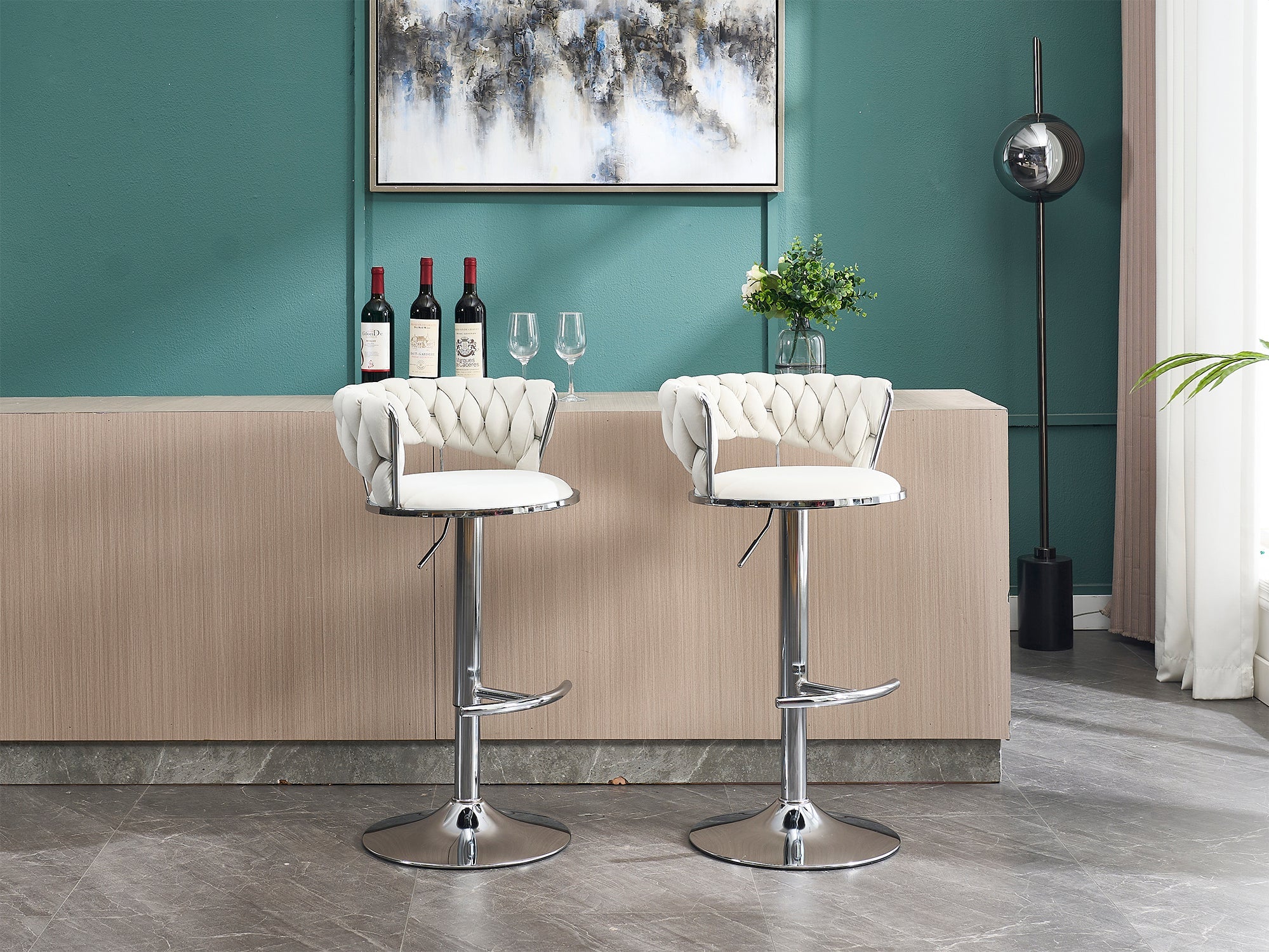 2PCS Metal Bar Stools with Chrome Footrest and Base