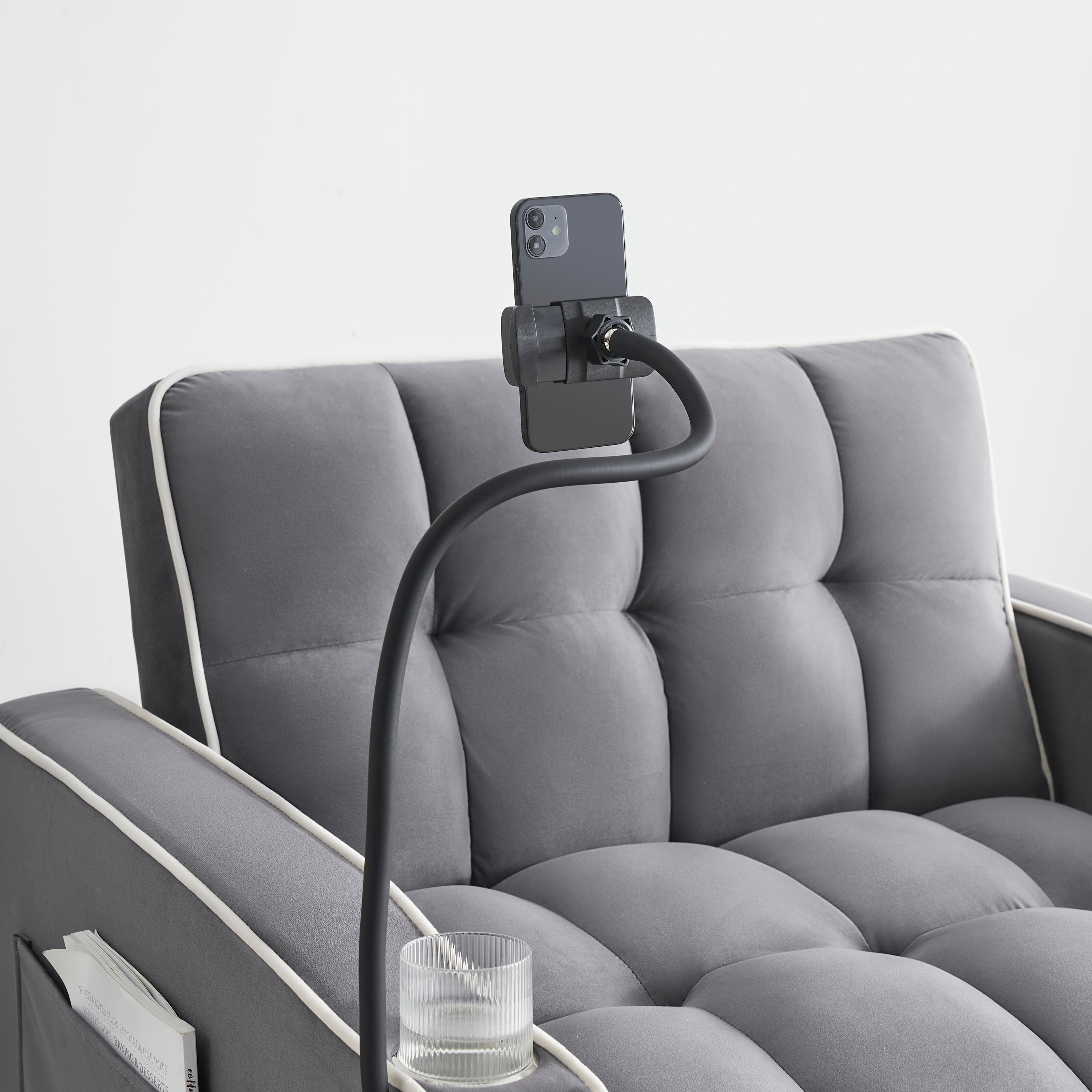 Velvet Foldable Sofa Bed Adjustable Back with USB, Ashtray & Phone Stand