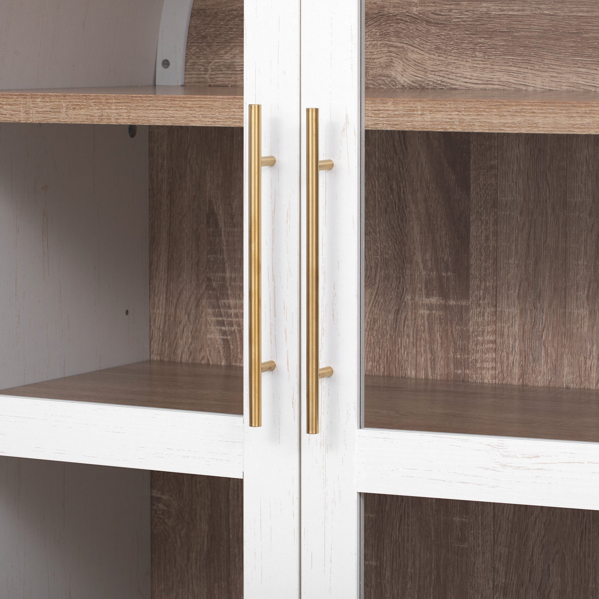 71" Tall Arched Farmhouse Kitchen Pantry Cabinet with Door Shelves