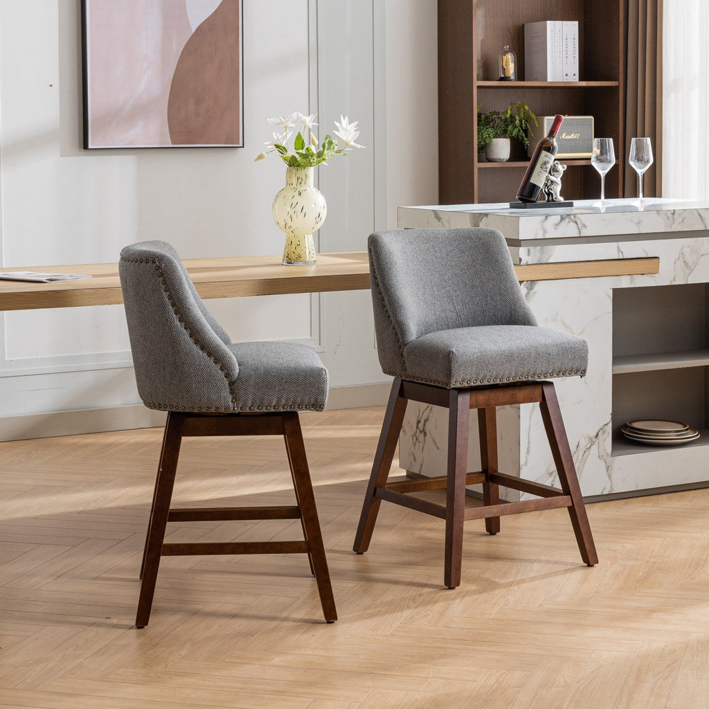 Upholstered Swivel Counter Height Bar Stools with Nailhead Trim (Set of 2)