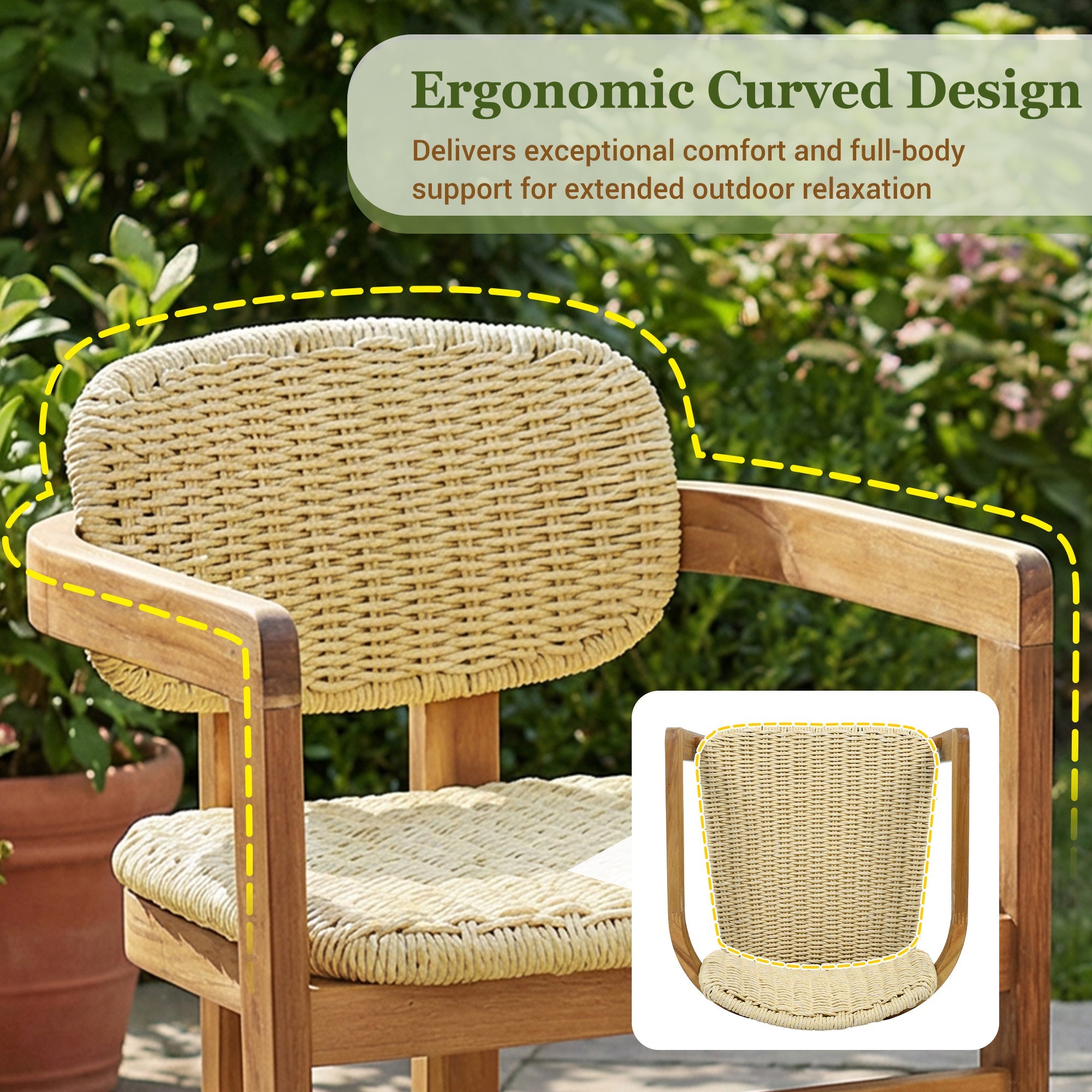 2-seat Woven Outdoor Chairs, Comfy Patio Seating with Elegant Teak Finish