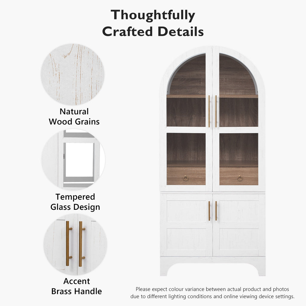71" Tall Arched Farmhouse Kitchen Pantry Cabinet with Door Shelves