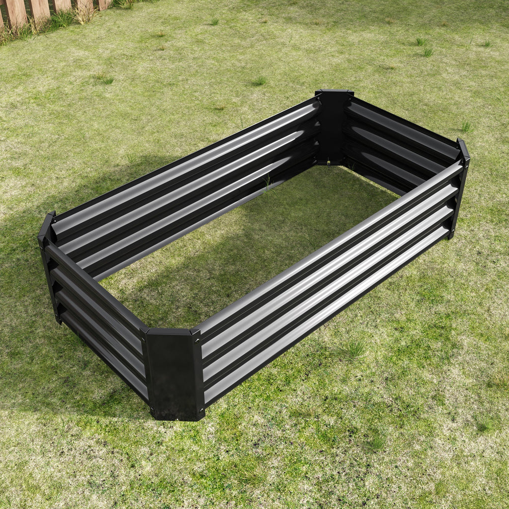 4x2x1ft Metal Raised Garden Bed Black Rectangle Planter Box Vegetables Herbs