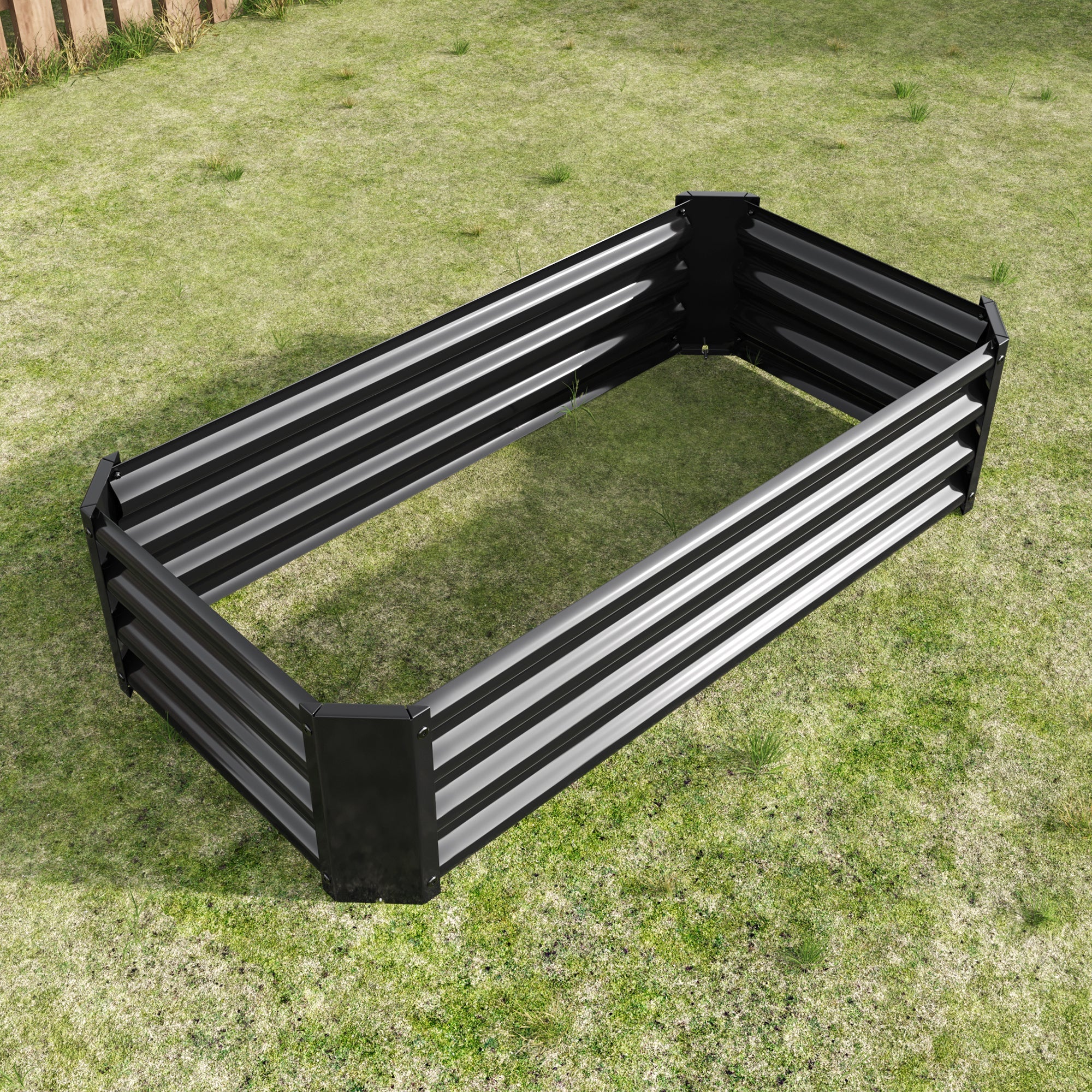 4x2x1ft Metal Raised Garden Bed Black Rectangle Planter Box Vegetables Herbs