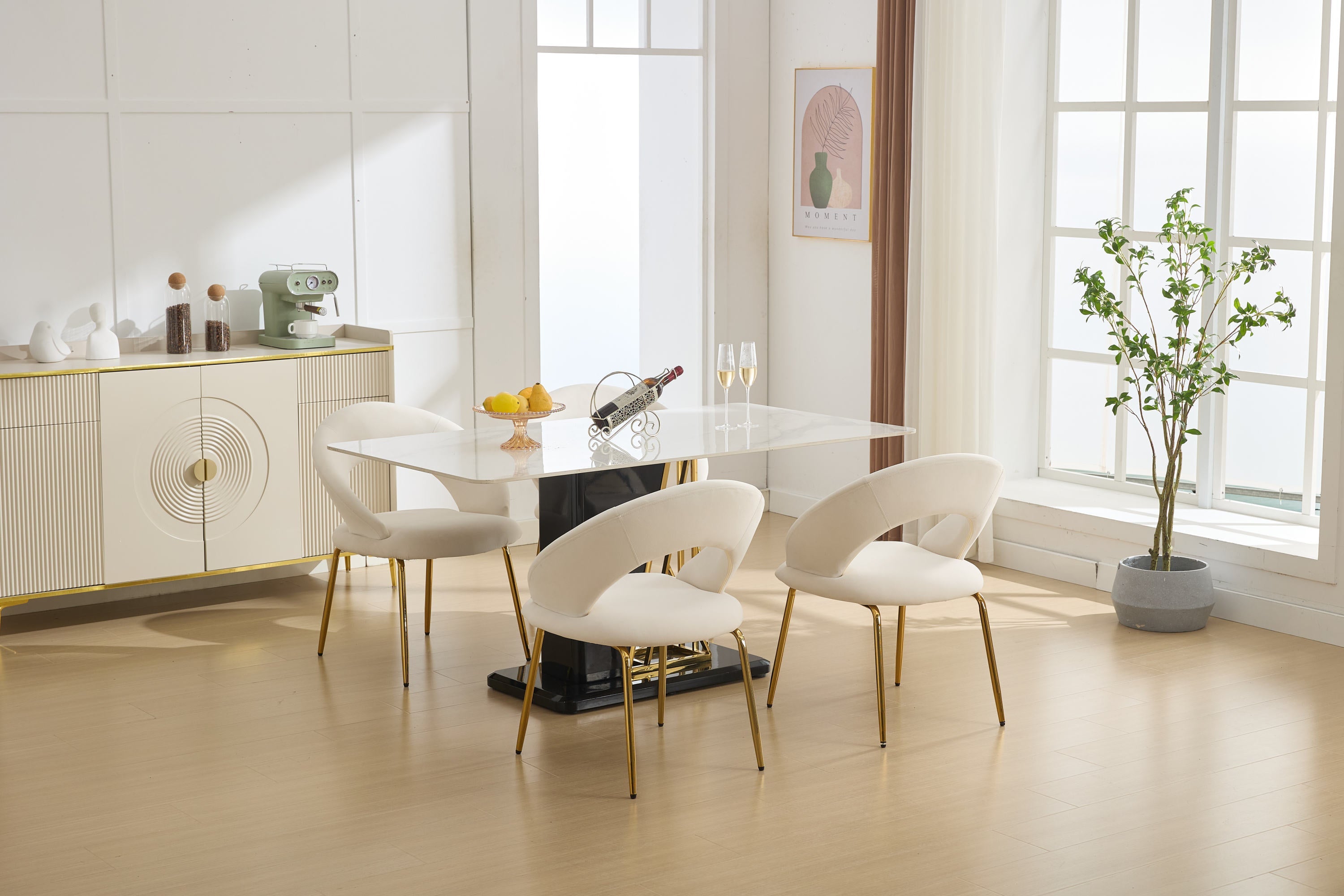 Velvet/Teddy Fabric Dining Chairs with Curved Backrest