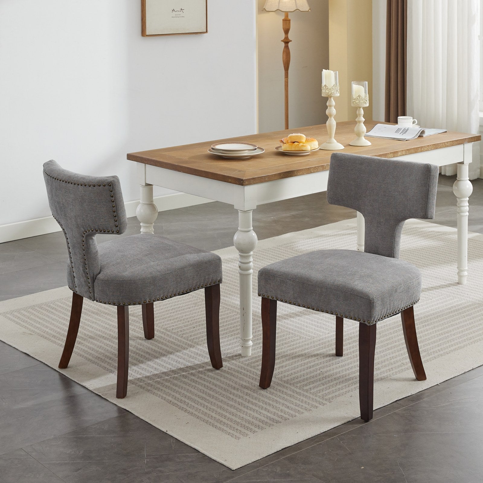 Mid Century Farmhouse Linen Fabric Dining Chairs (Set of 2)