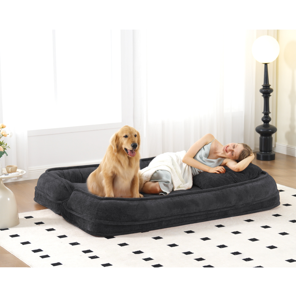 2-in-1 Extra Large Chenille Floor Couch Loveseat for Humans & Dogs