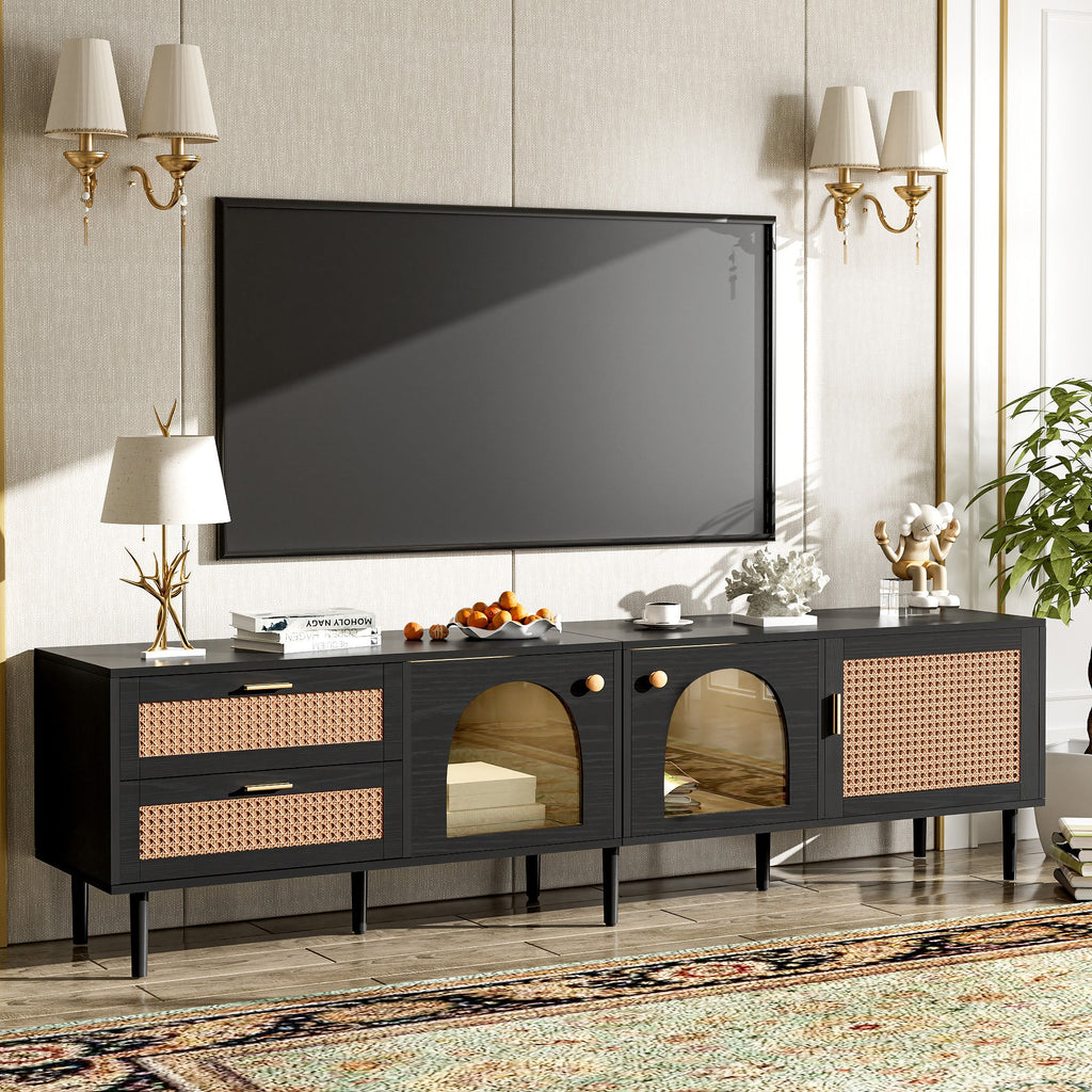 70" Rattan LED Light Entertainment TV Stand