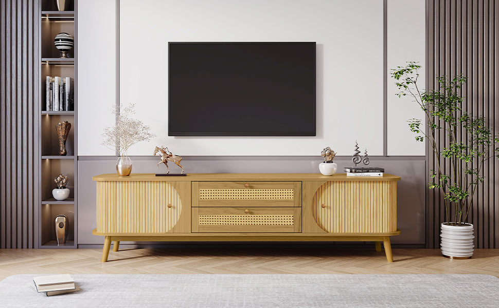 Modern Farmhouse Rattan TV Stand  Up to 75''