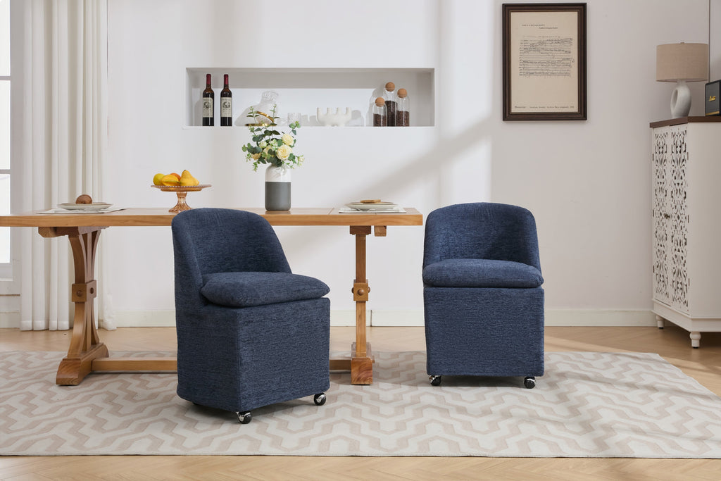 Chenille Fabric Dining Chairs with Universal Wheels