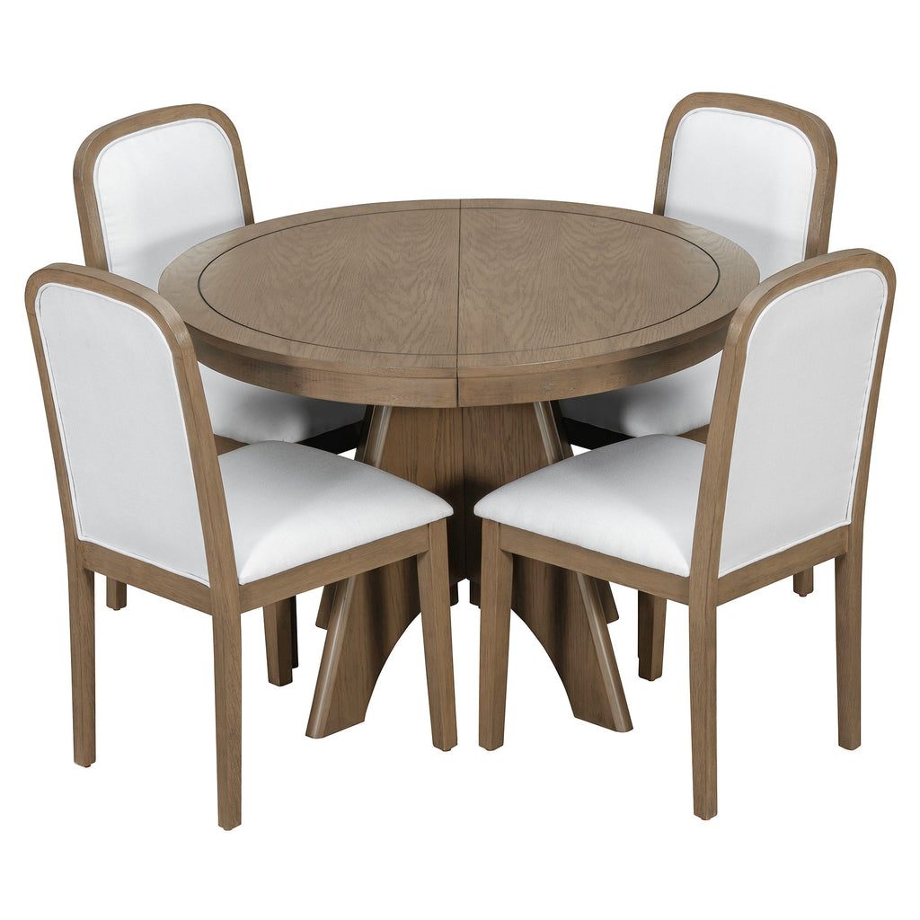Vintage Extendable Dining Table Set with 4 Upholstered Chairs