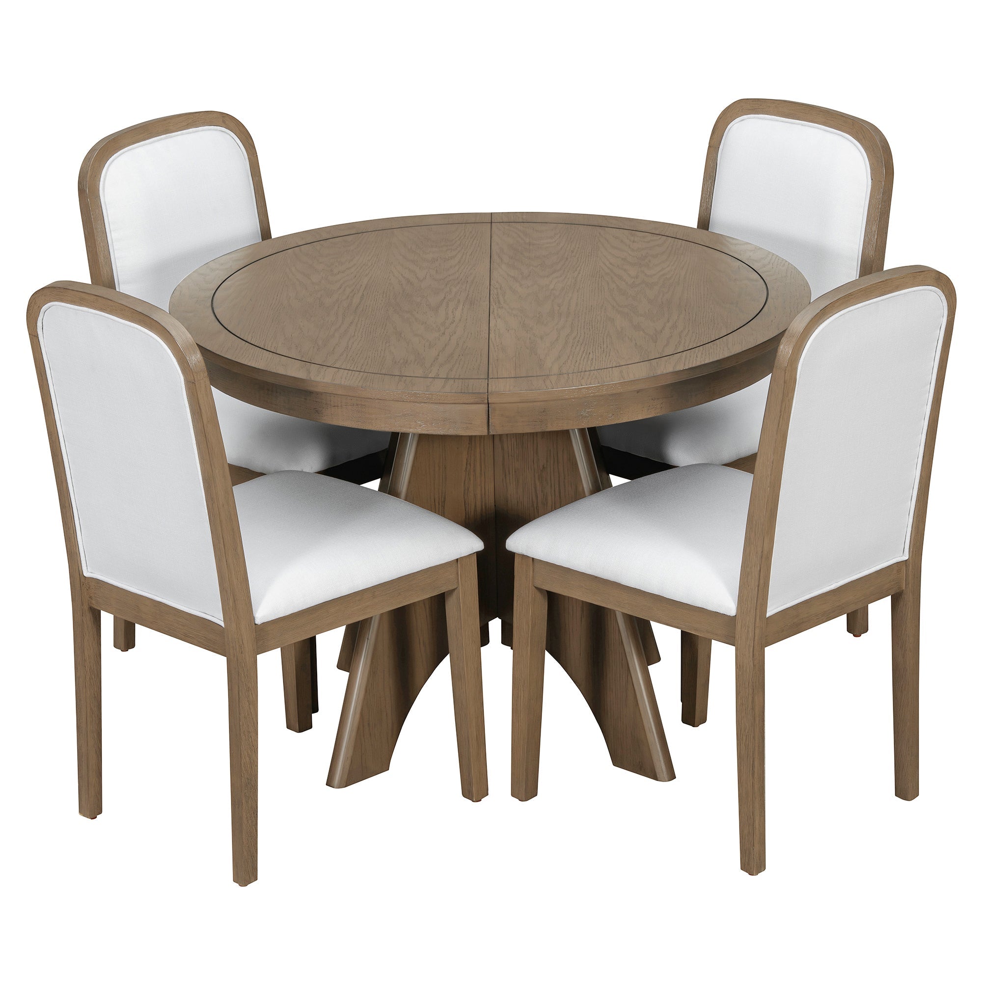 Vintage Extendable Dining Table Set with 4 Upholstered Chairs