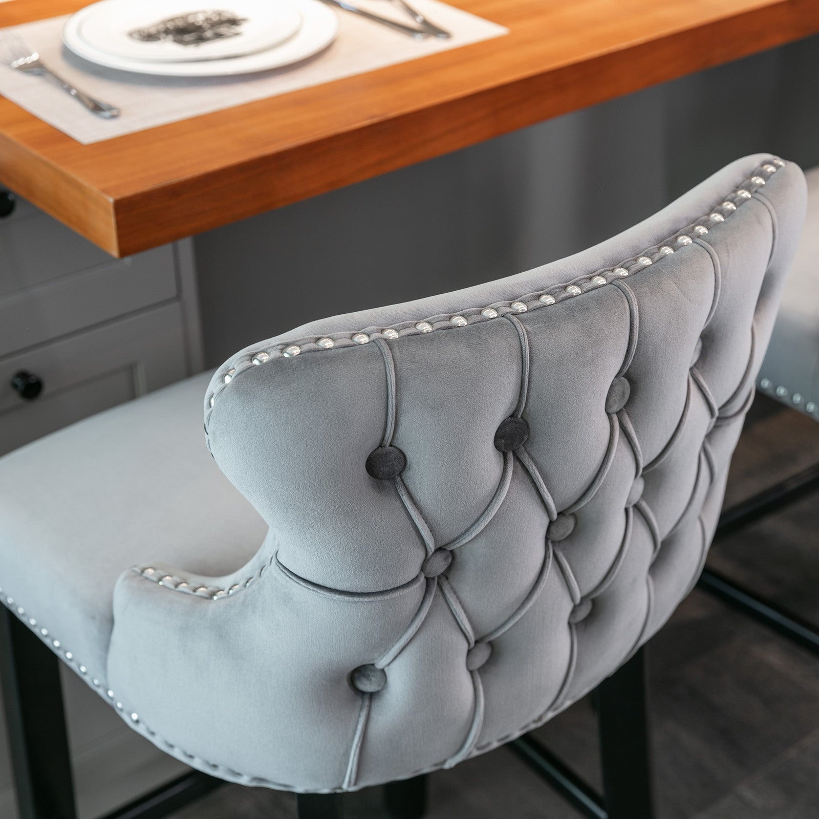 Leisure Style Velvet Upholstered Wing-Back Barstools (Set of 2)