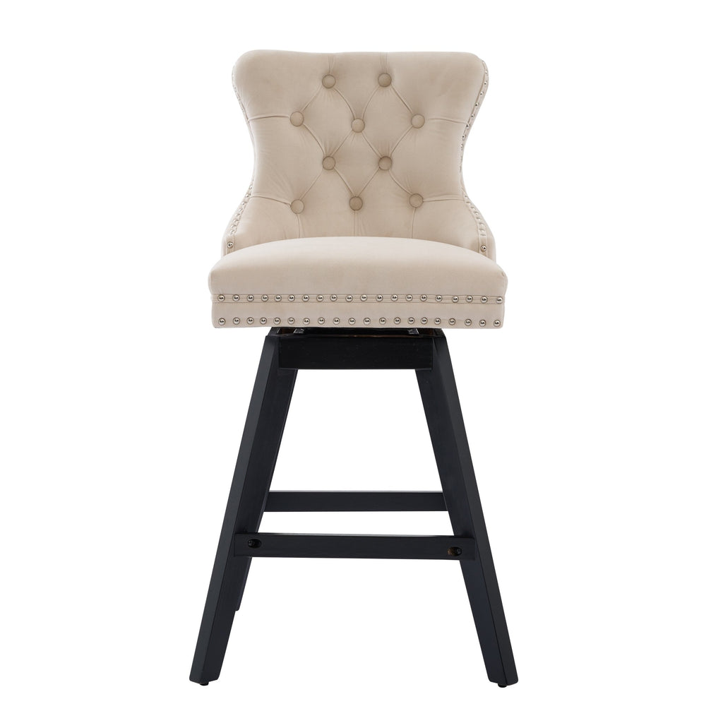 Swivel Velvet Barstools with Button Tufted Decoration (Set of 2)