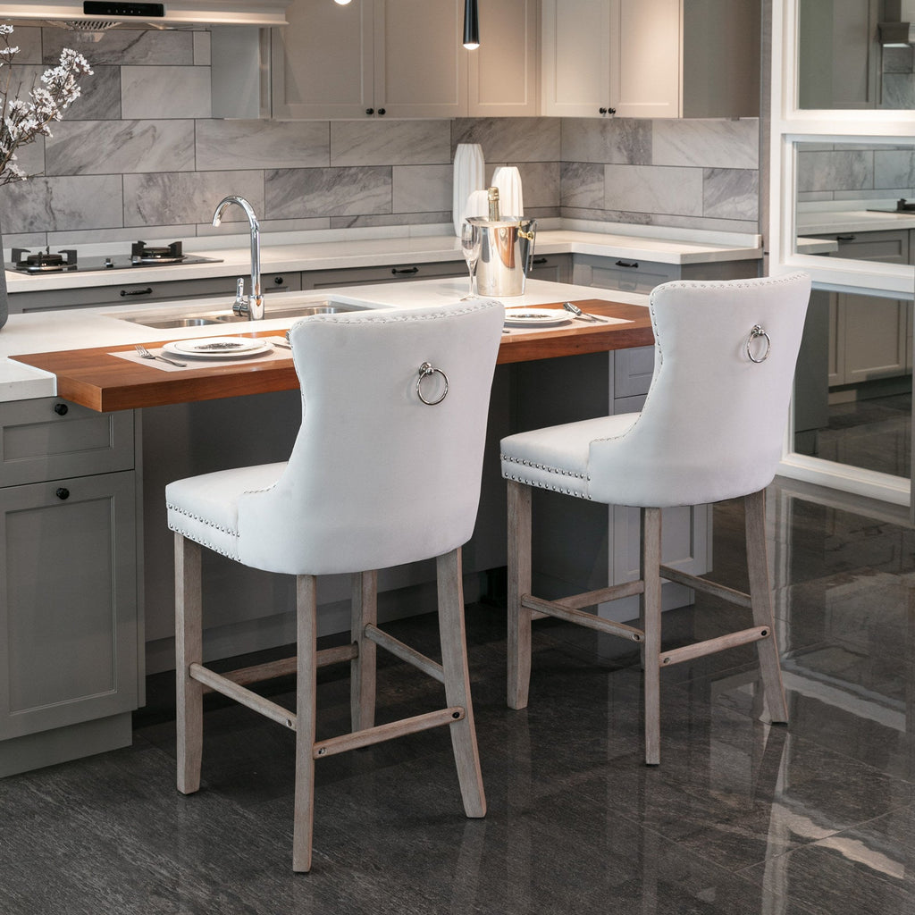 Contemporary Velvet Upholstered Barstools with Button Tufted Decoration (Set of 2)