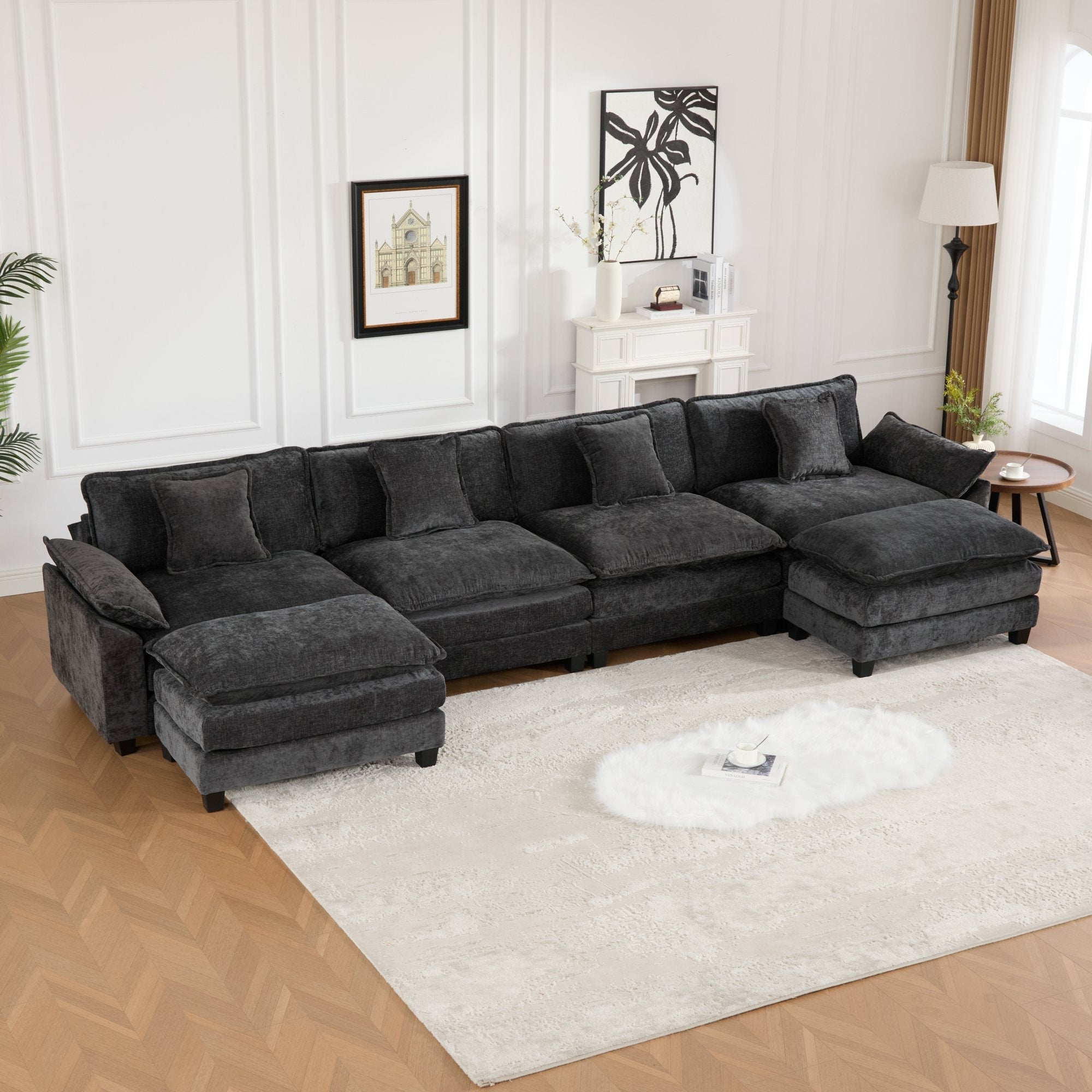 Modern Comfy Upholstered Seat Cushion Sectional Couch (Ottoman is Not Included)