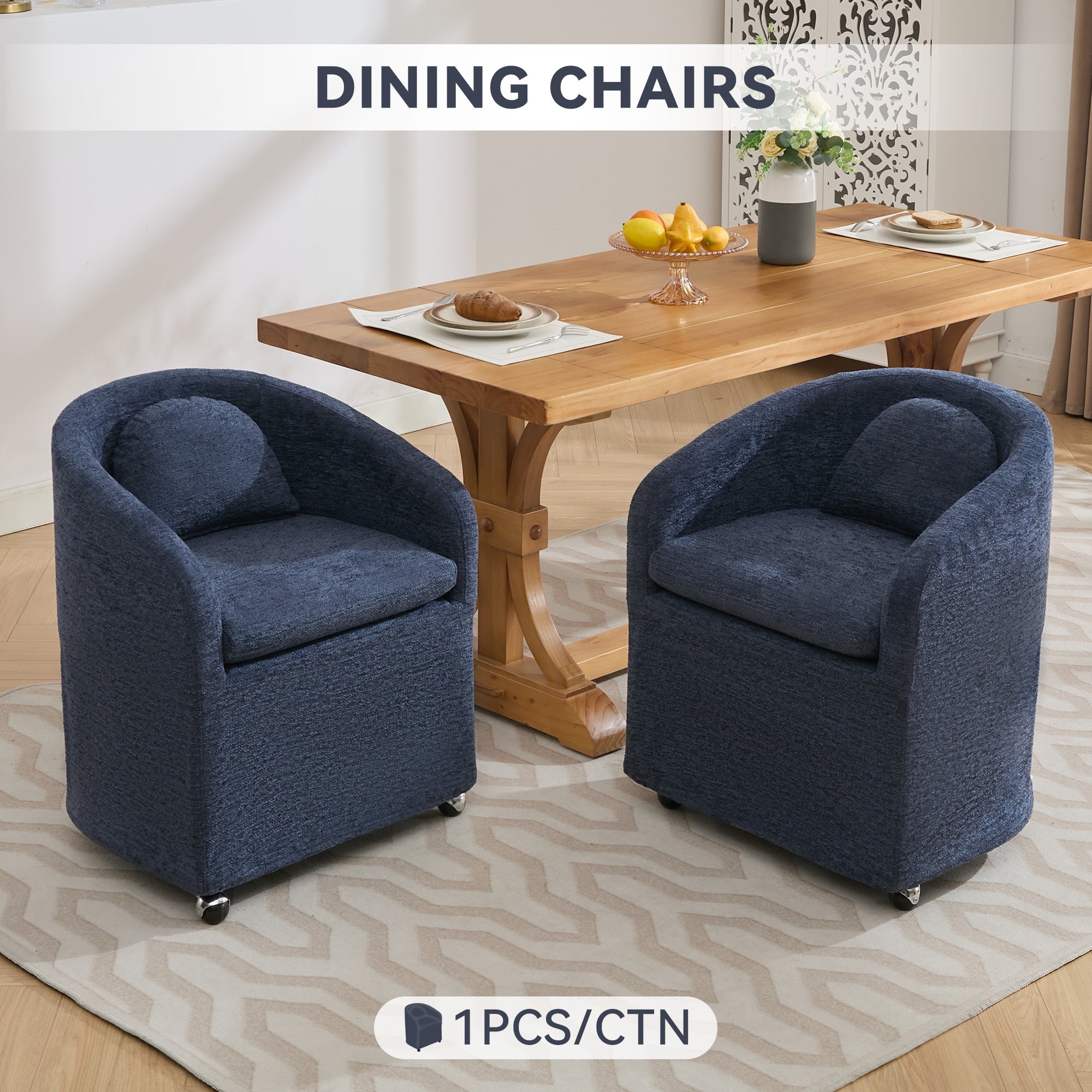 Modern Chenille Fabric Dining Armchair with Back Cushion