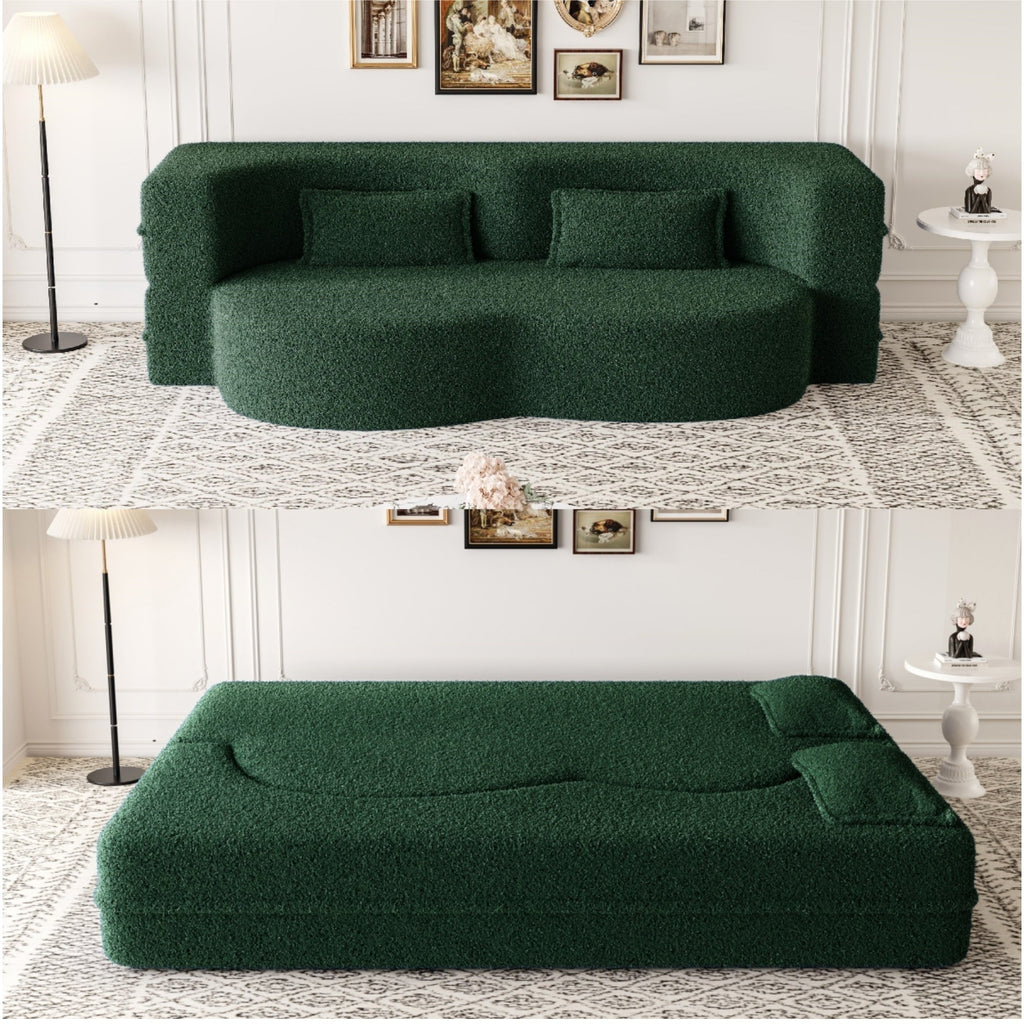 Modern Convertible Teddy Fabric Sofa with 2 Pillows