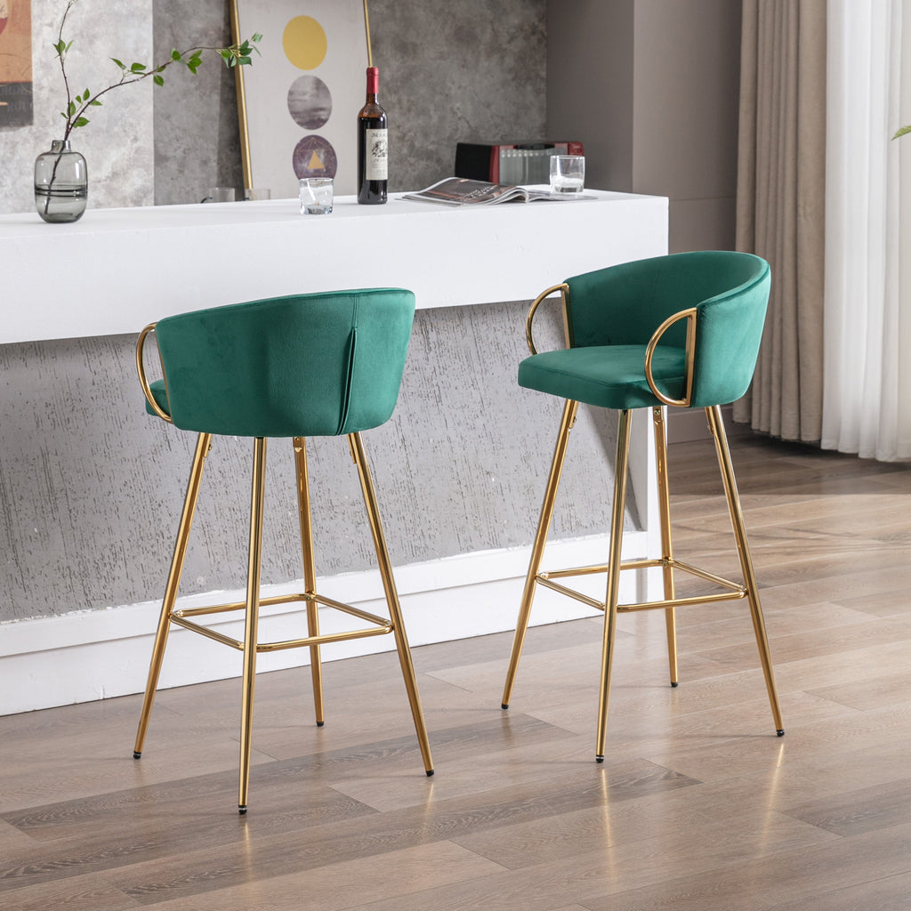 Velvet Bar Stools with Chrome Footrest and Base（Set of 2)
