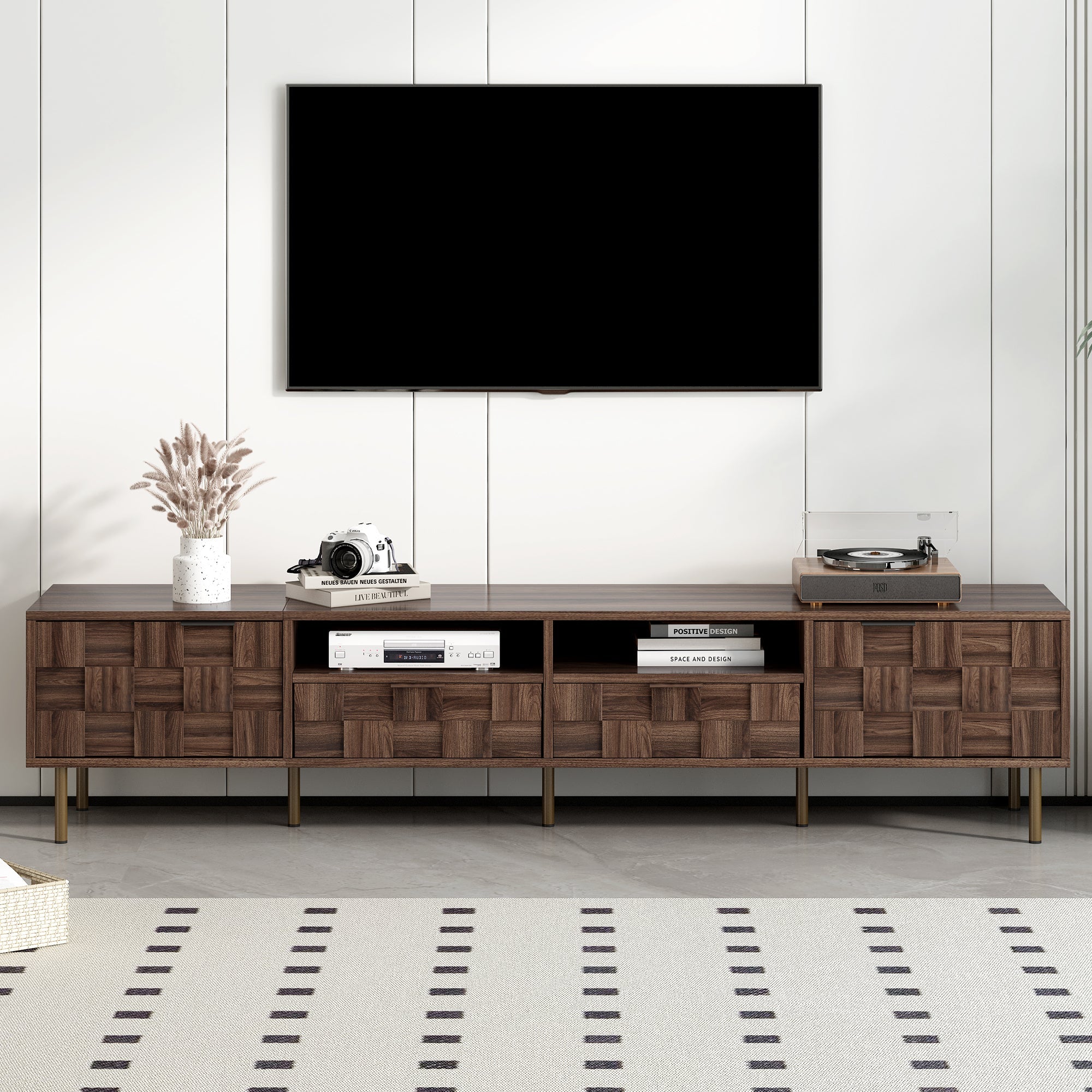 Mid Century TV Stand with 2 Drawers