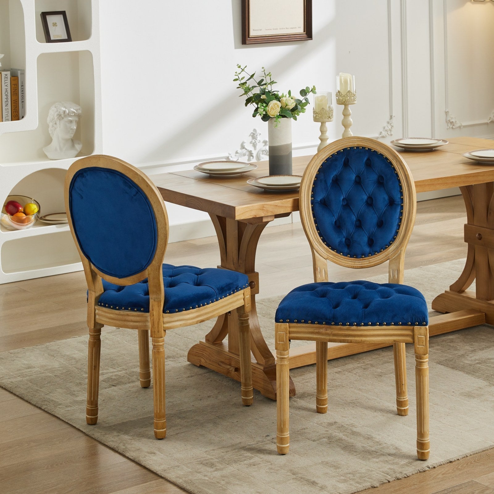 French Style Solid Wood Frame Velvet Dining Chairs (Set of 2)