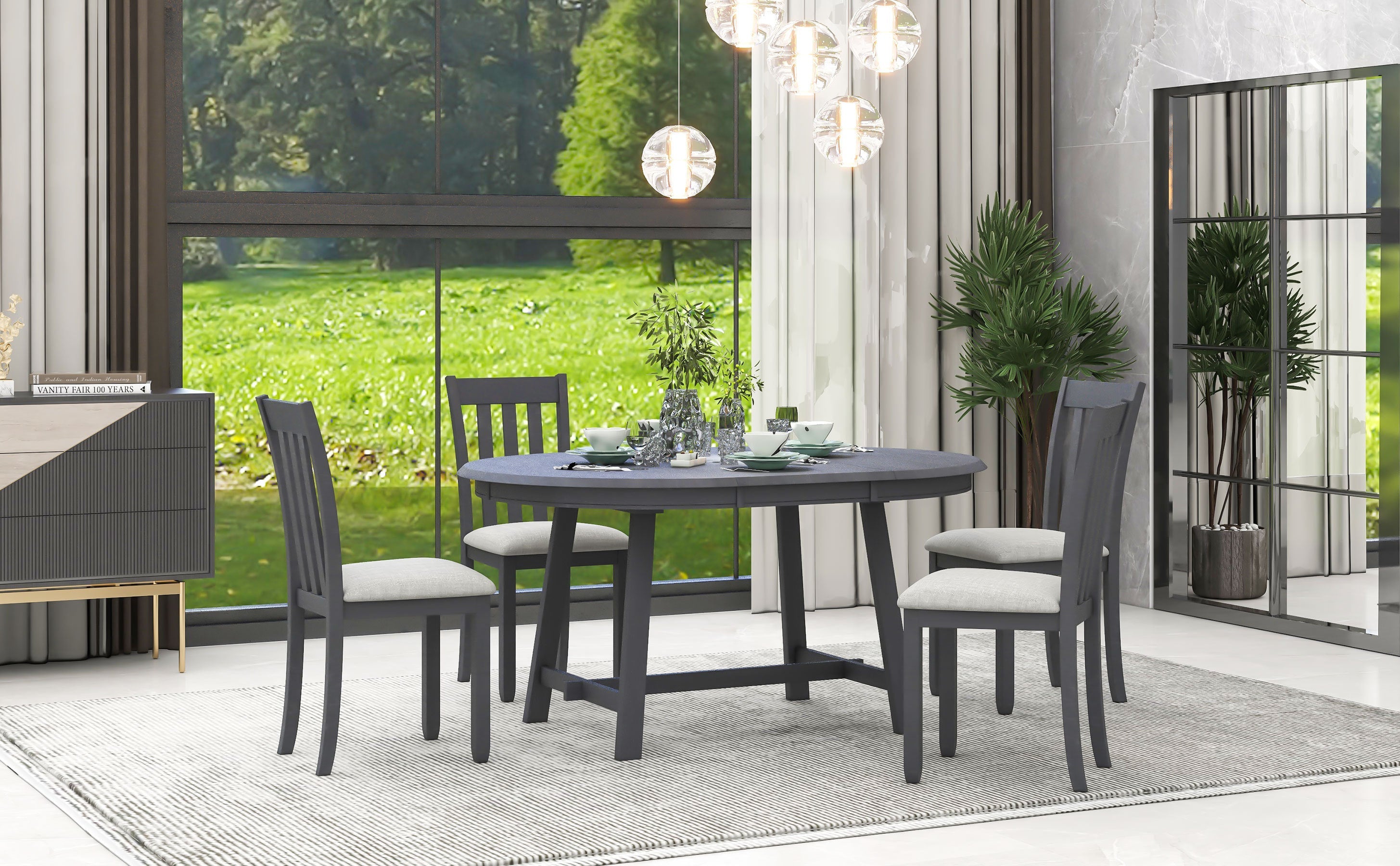 Modern Farmhouse 5-Piece Wood Dining Table Set