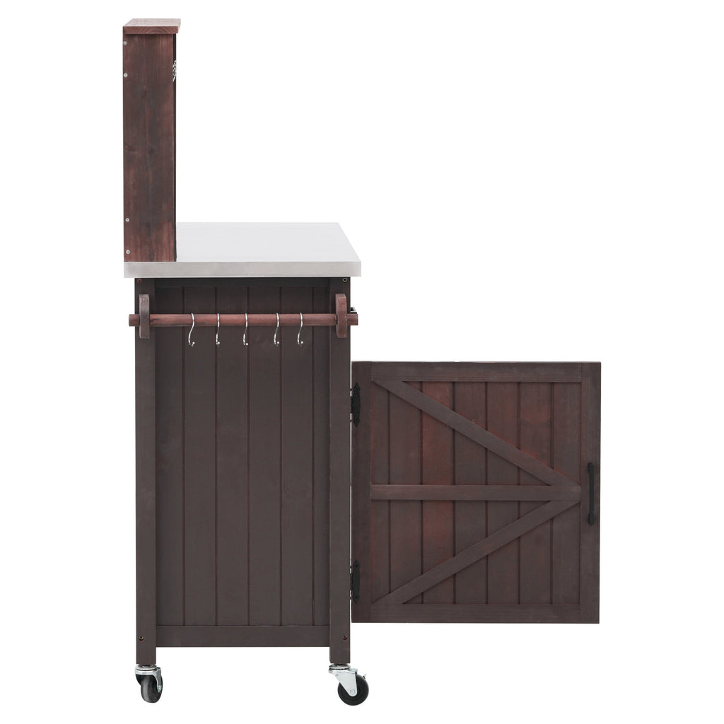 54.1" Outdoor Kitchen Island with High Shelf, Stainless Steel Top & Storage Cabinet
