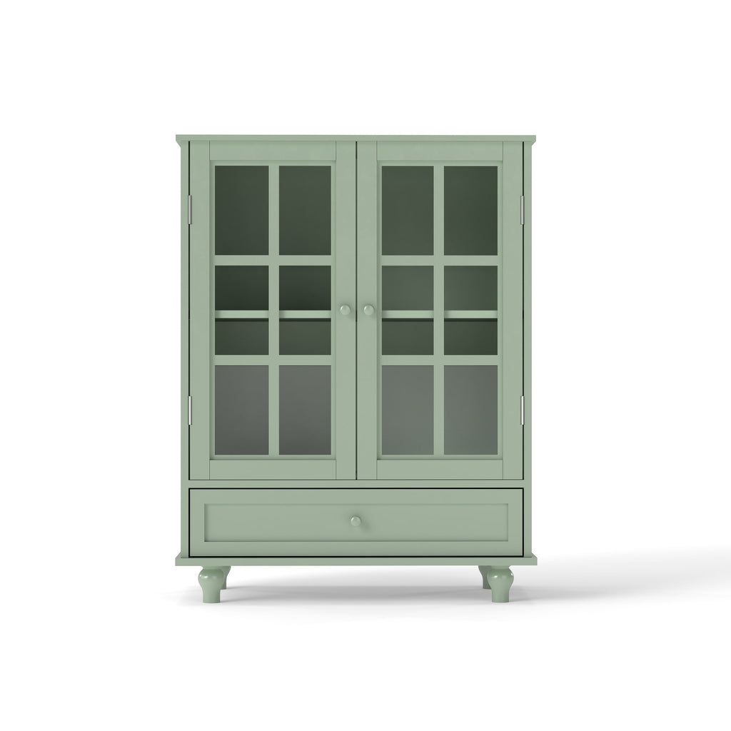 Minimalism Buffet Cabinet with Double Glass Doors and Drawer Mint Green